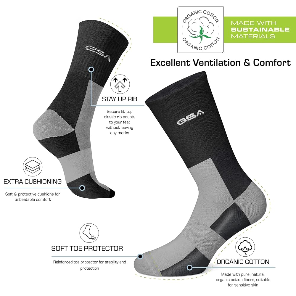 GSA OrganicPlus+ Crew Fully Cushioned Men's Socks - Black
