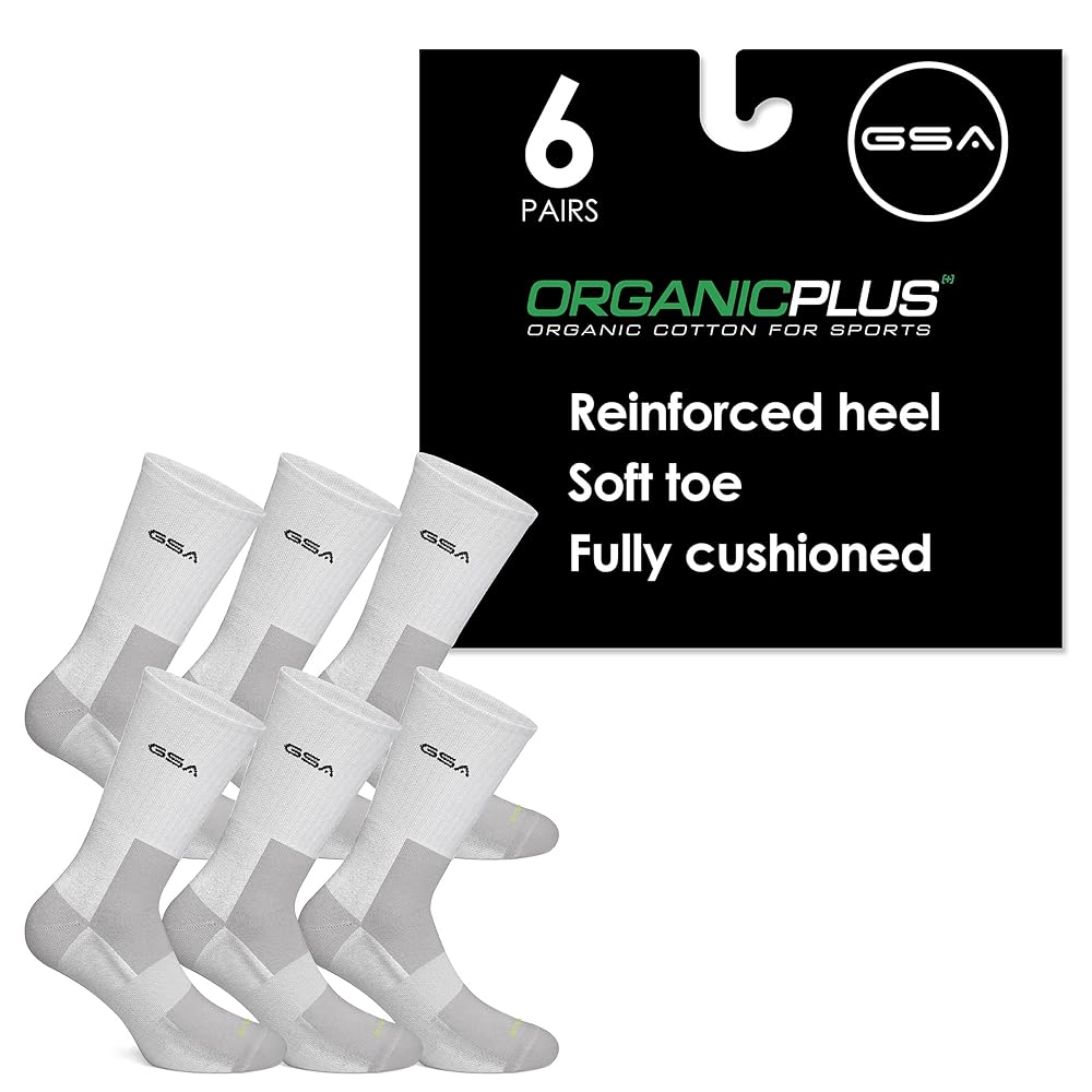 GSA OrganicPlus+ Crew Fully Cushioned Men's Socks - 6 pairs