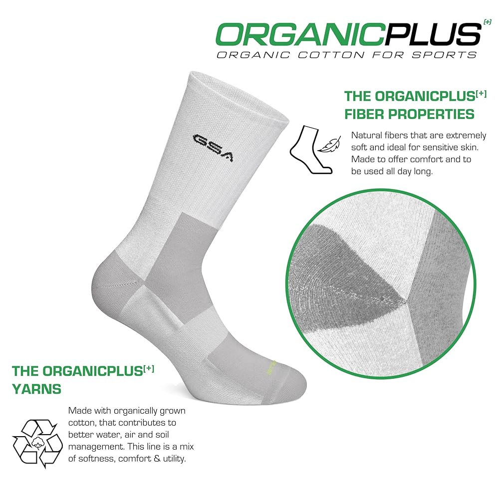 GSA OrganicPlus+ Crew Fully Cushioned Men's Socks - White