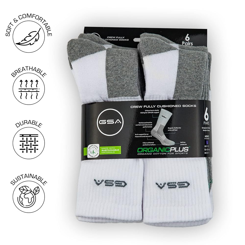 GSA OrganicPlus+ Crew Fully Cushioned Men's Socks - White