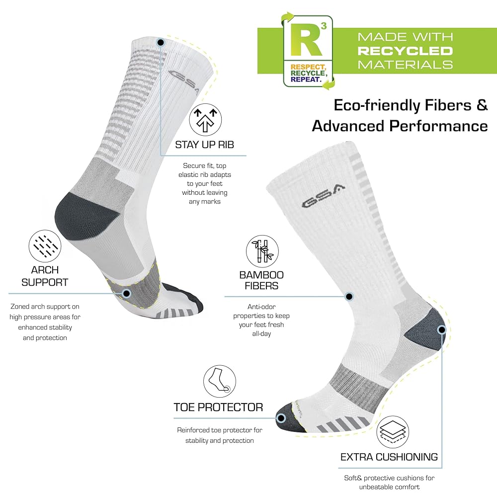 GSA Bamboo+  Crew Semi Cushioned Men's Socks - Black/White/Grey