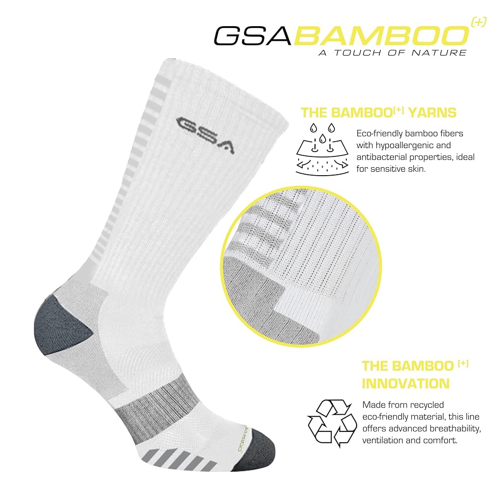 GSA Bamboo+  Crew Semi Cushioned Men's Socks - Black/White/Grey