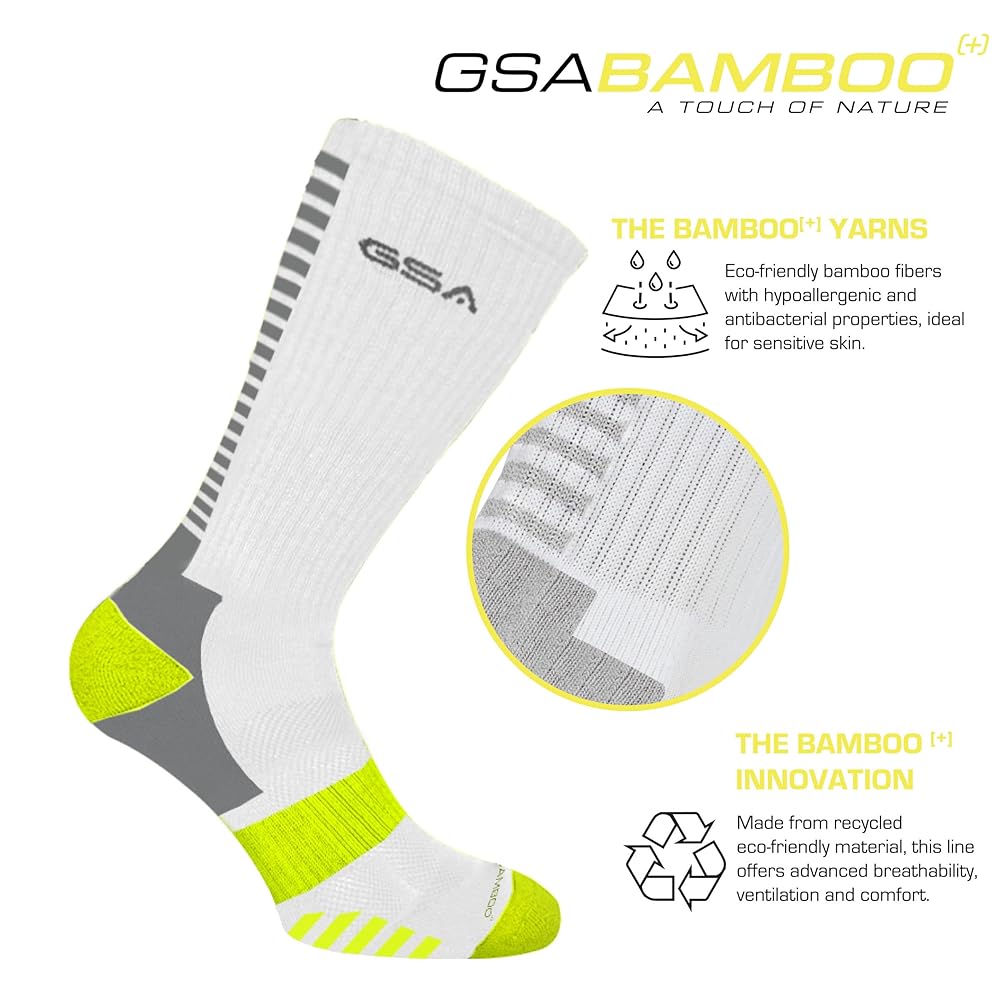 GSA Bamboo+  Crew Semi Cushioned Men's Socks - White