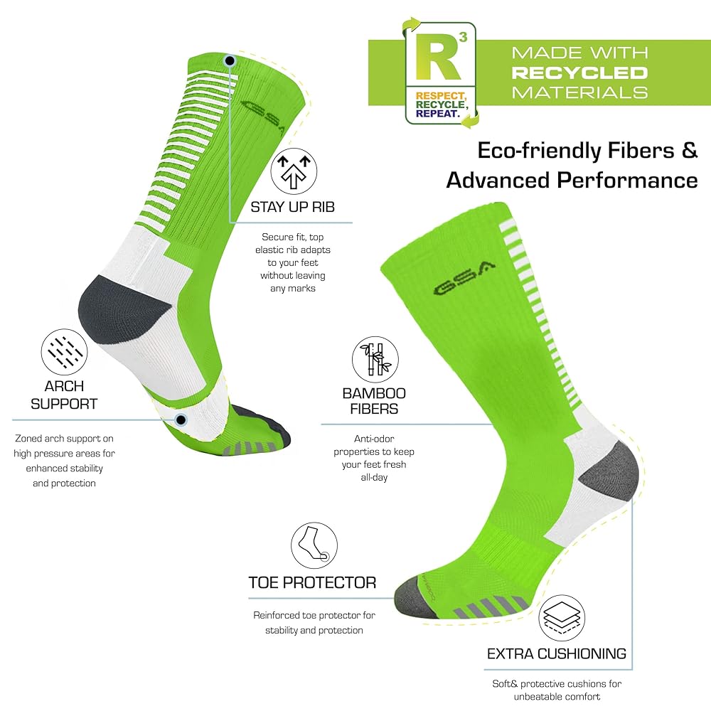 GSA Bamboo+  Crew Semi Cushioned Men's Socks - Yellow/Blue/Green