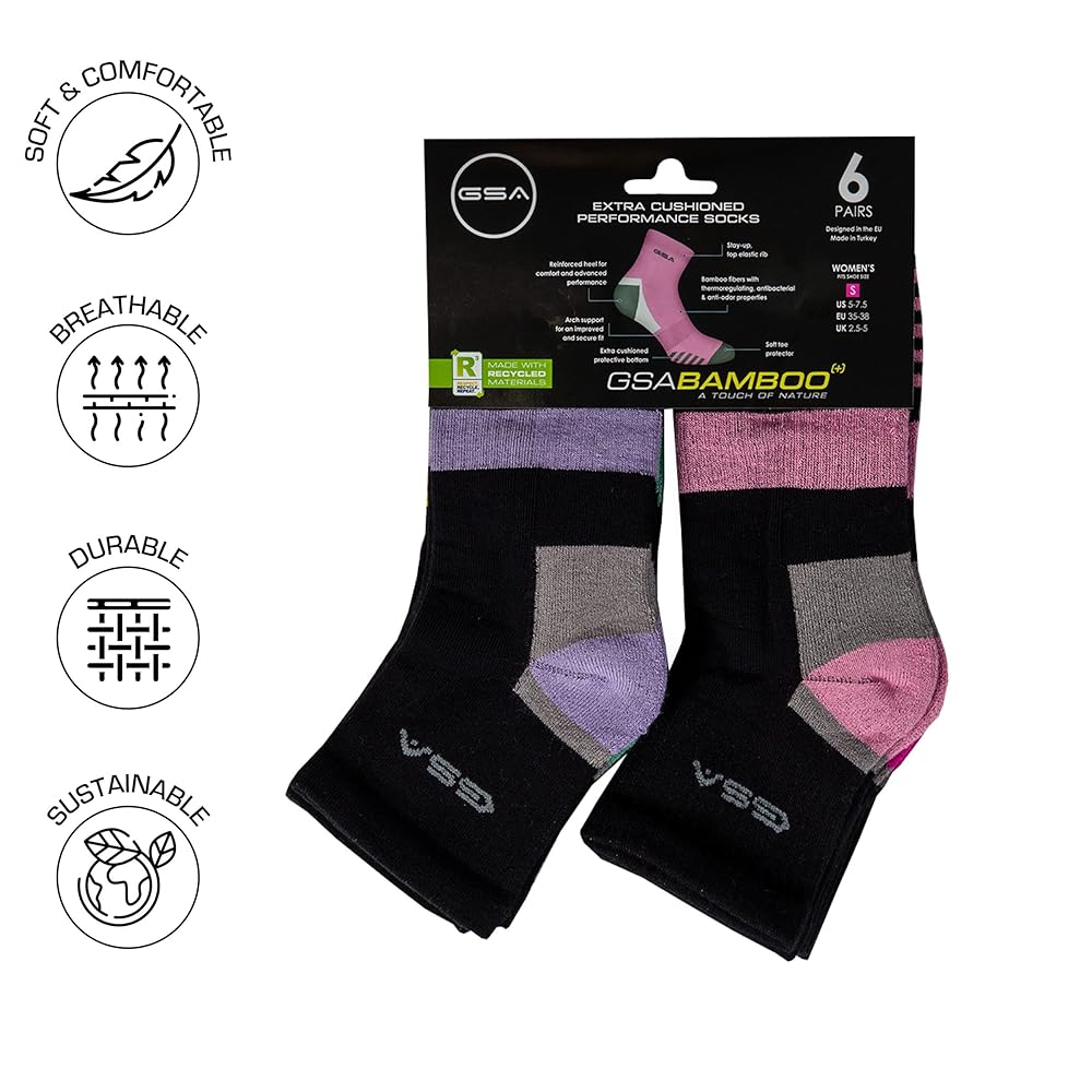 GSA Bamboo+ Quarter Half Terry Women's Socks - Black
