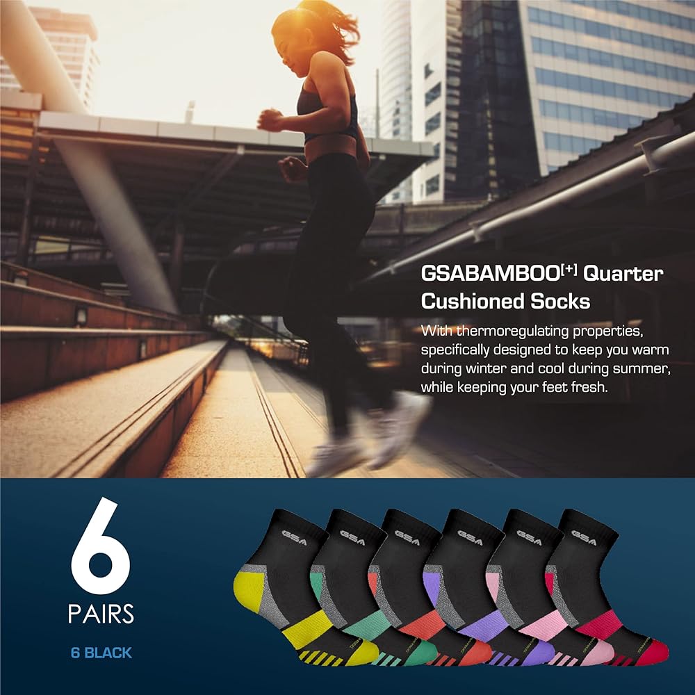 GSA Bamboo+ Quarter Half Terry Women's Socks - Black