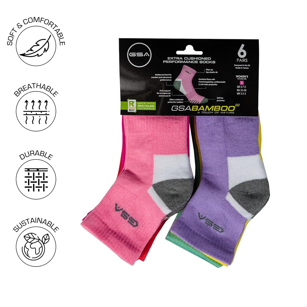 GSA Bamboo+ Quarter Half Terry Women's Socks - Multicolor