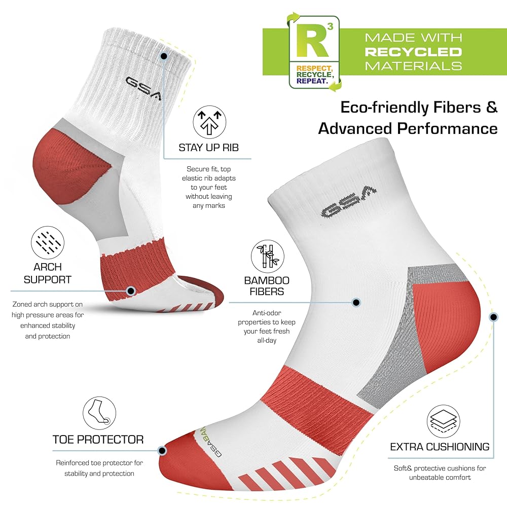 GSA Bamboo+ Quarter Half Terry Women's Socks - White