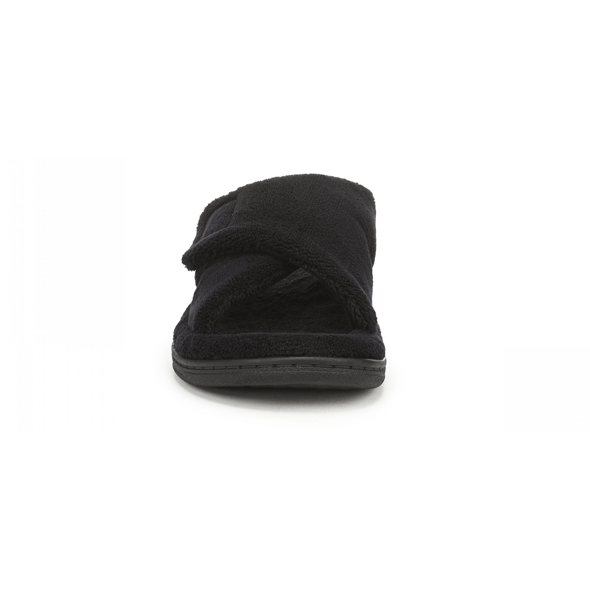 Vionic Relax - Orthaheel Orthotic Slippers - Black Terry - Front of Shoe