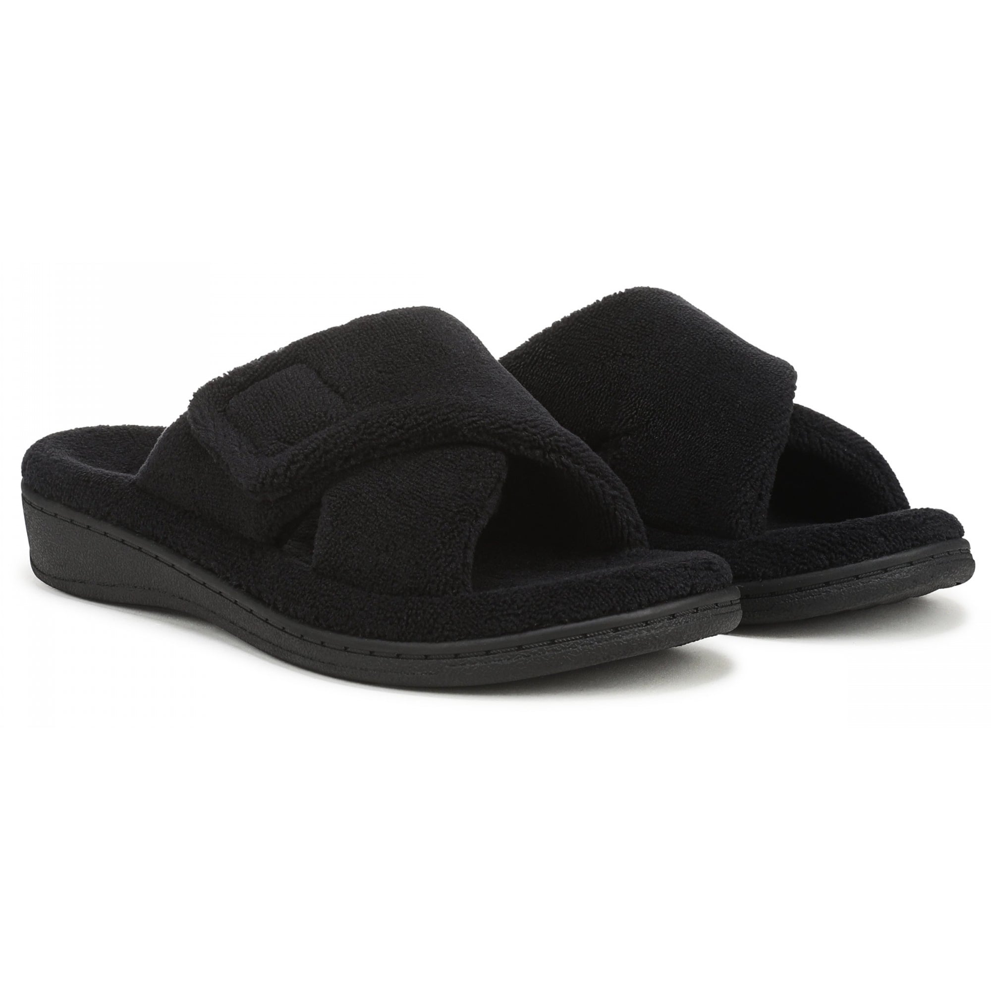 Vionic Relax - Orthaheel Orthotic Slippers - Black Terry - Pair