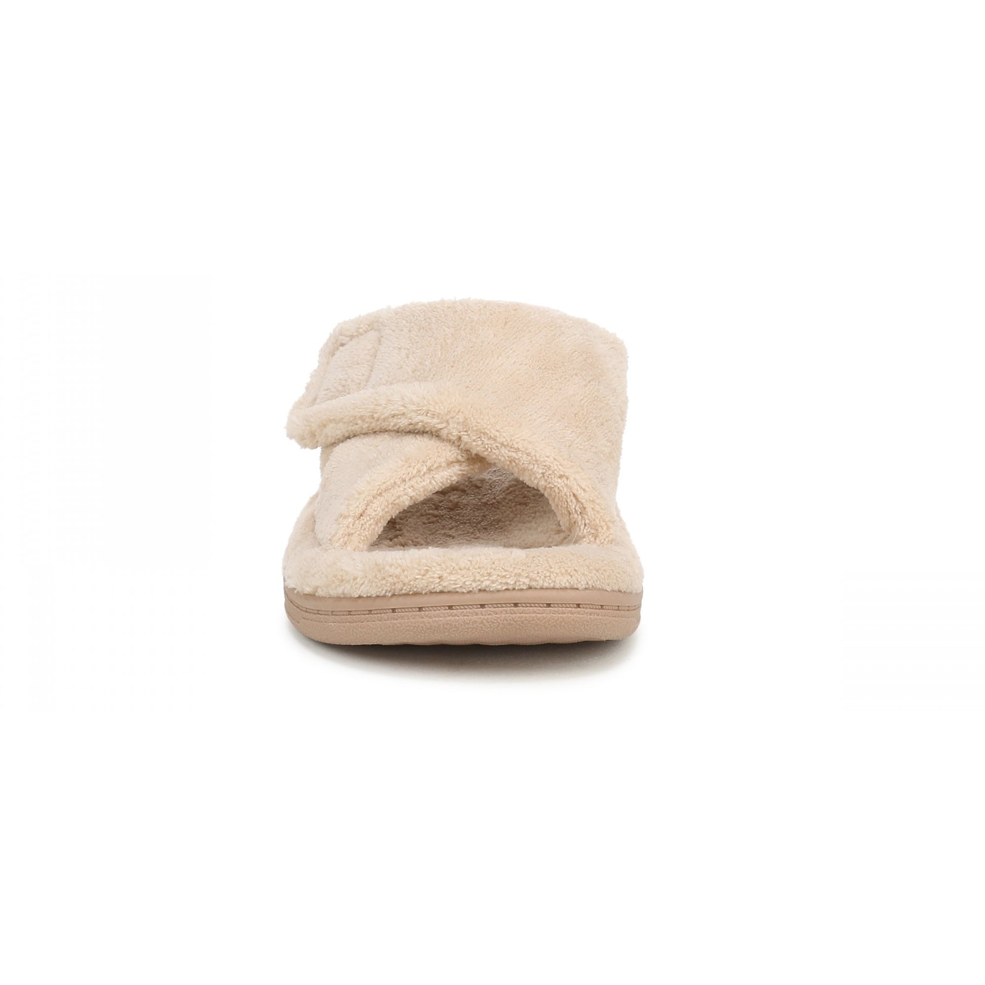 Vionic Relax - Orthaheel Orthotic Slippers - Tan Terry - Front of Shoe