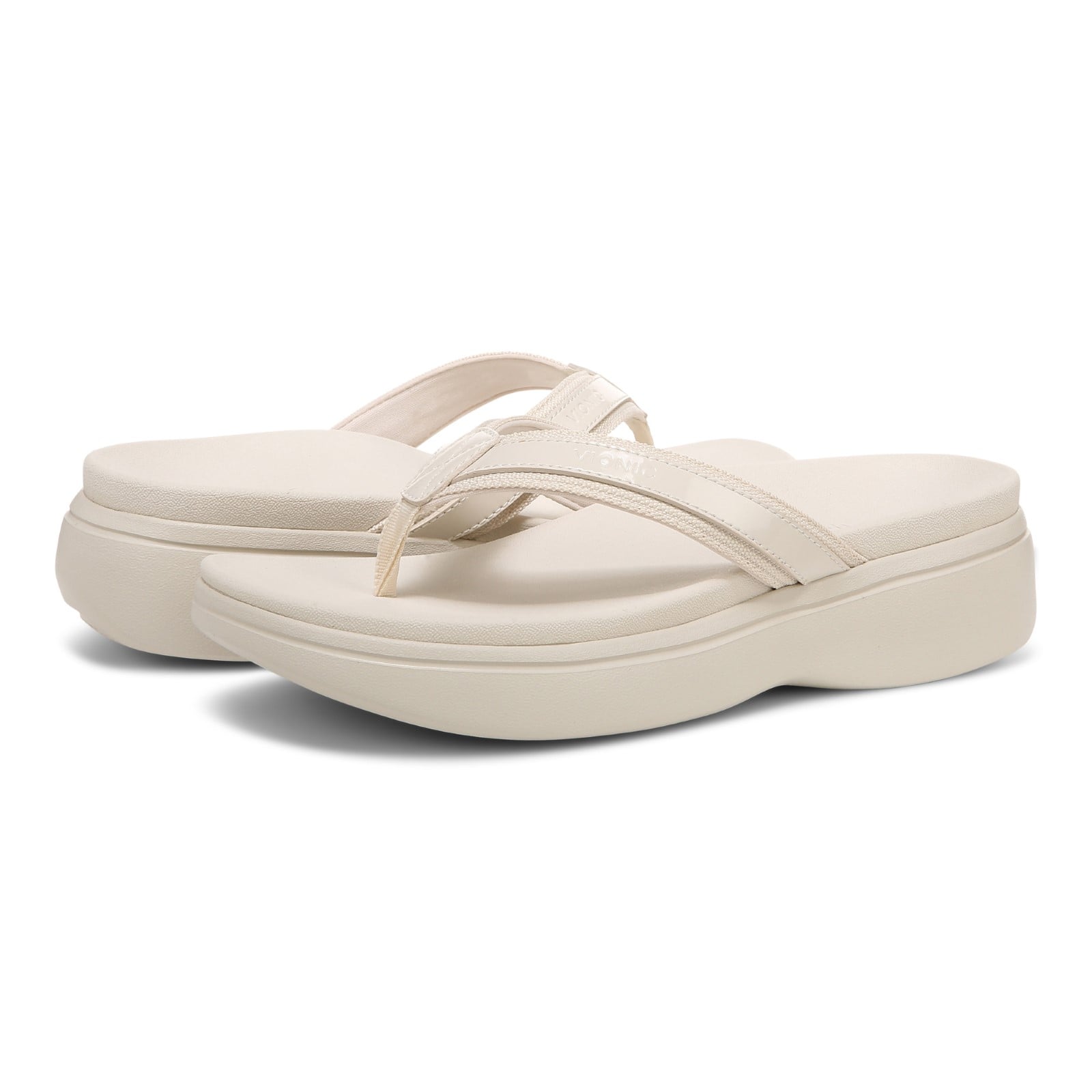 Vionic High Tide Ii Womens Thong Wedge - Cream - pair left angle