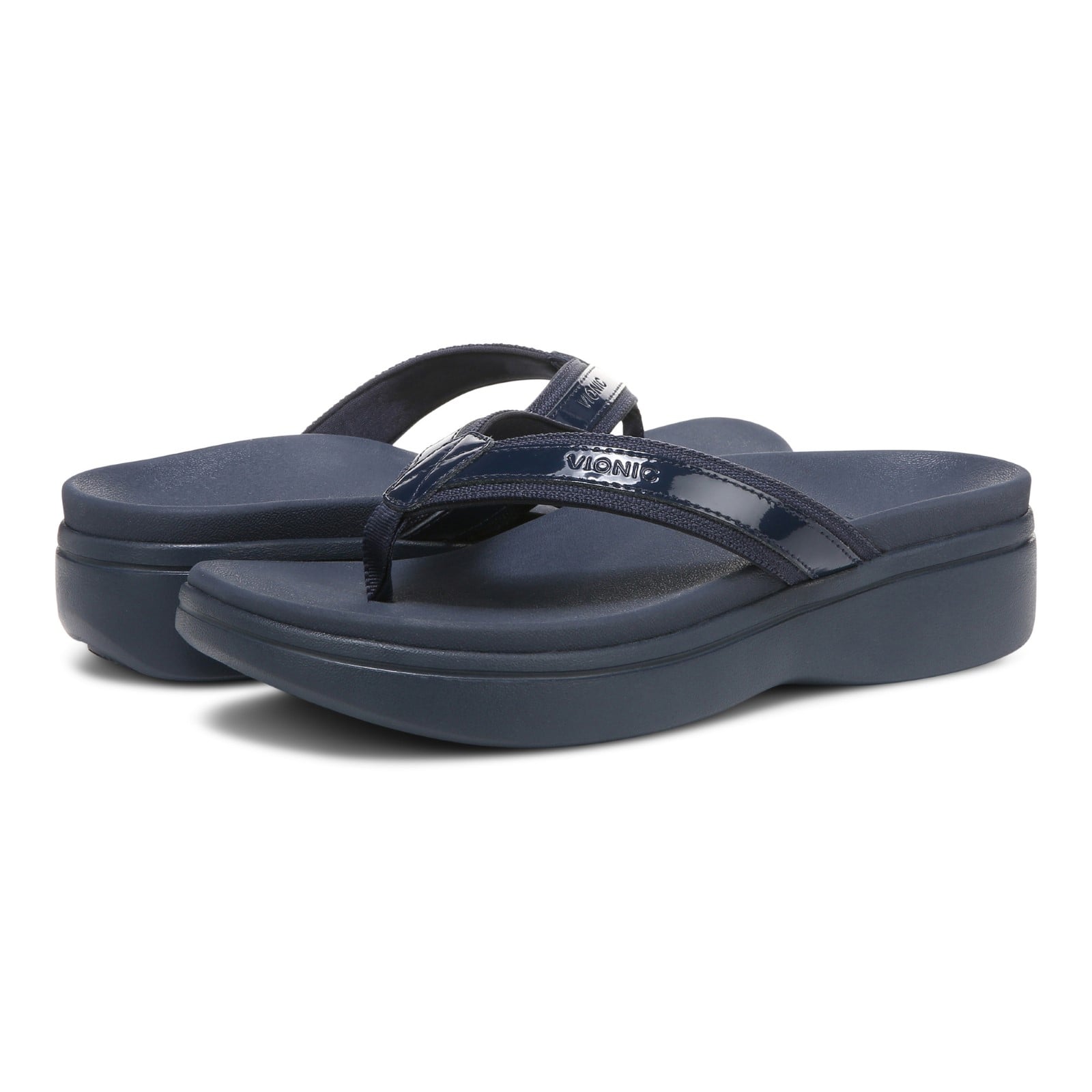 Vionic High Tide Ii Womens Thong Wedge - Navy - pair left angle