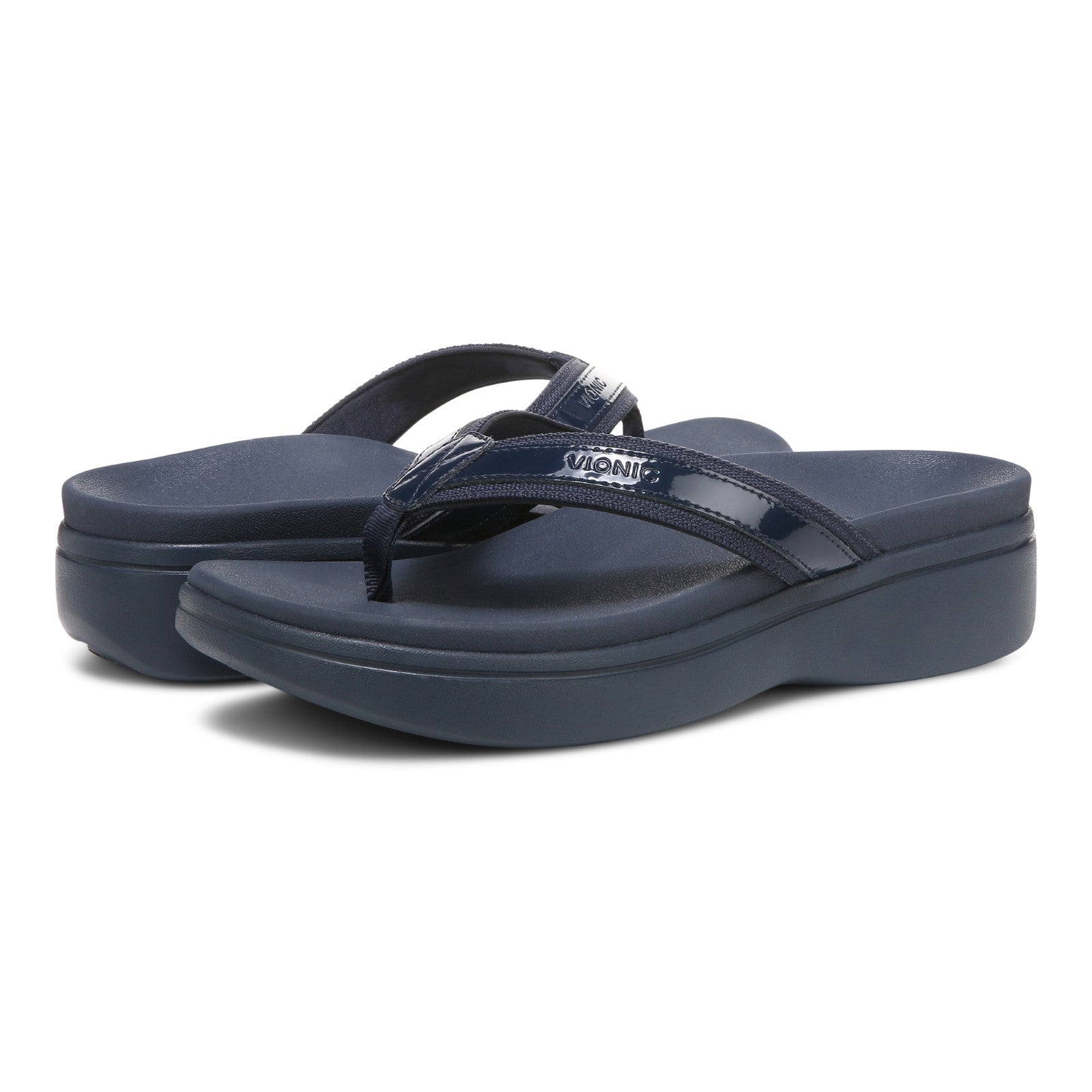 Vionic High Tide Ii Womens Thong Wedge - Navy - pair left angle