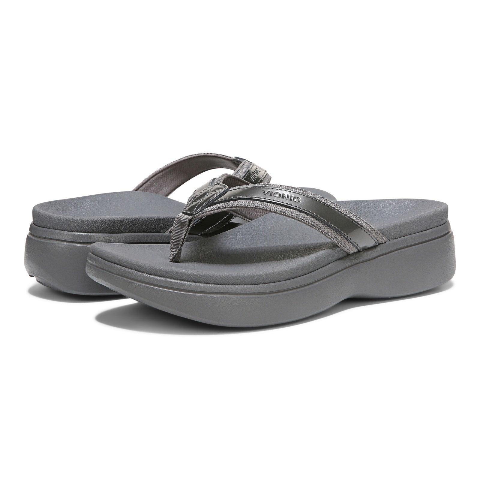 Vionic High Tide Ii Womens Thong Wedge - Pewter - pair left angle
