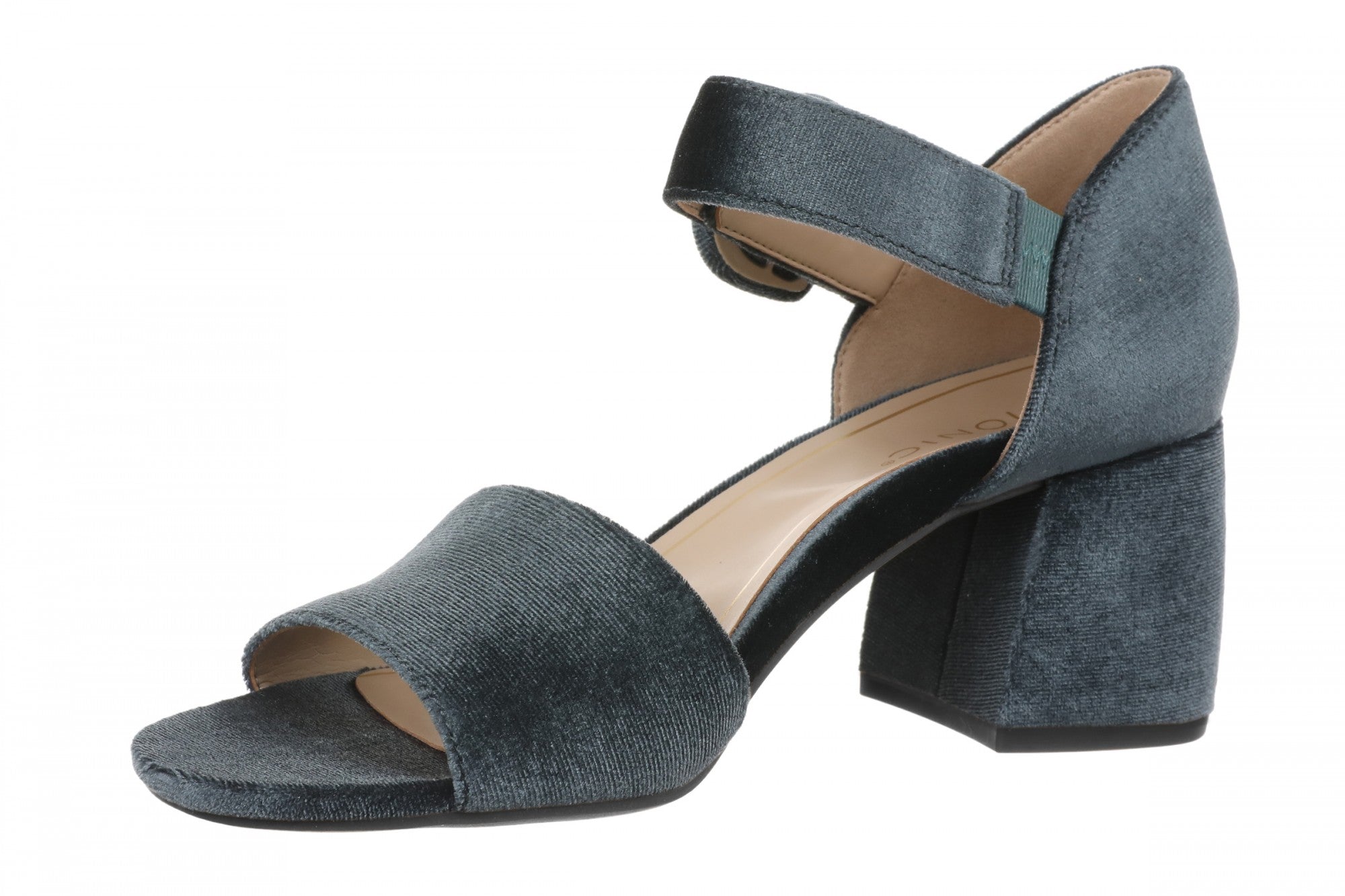 Vionic Chardonnay Women's Heeled Sandals - Stylish and Comfortable Quarter/Ankle/T-Strap Sandals - Bodega Blue Velvet - Left angle