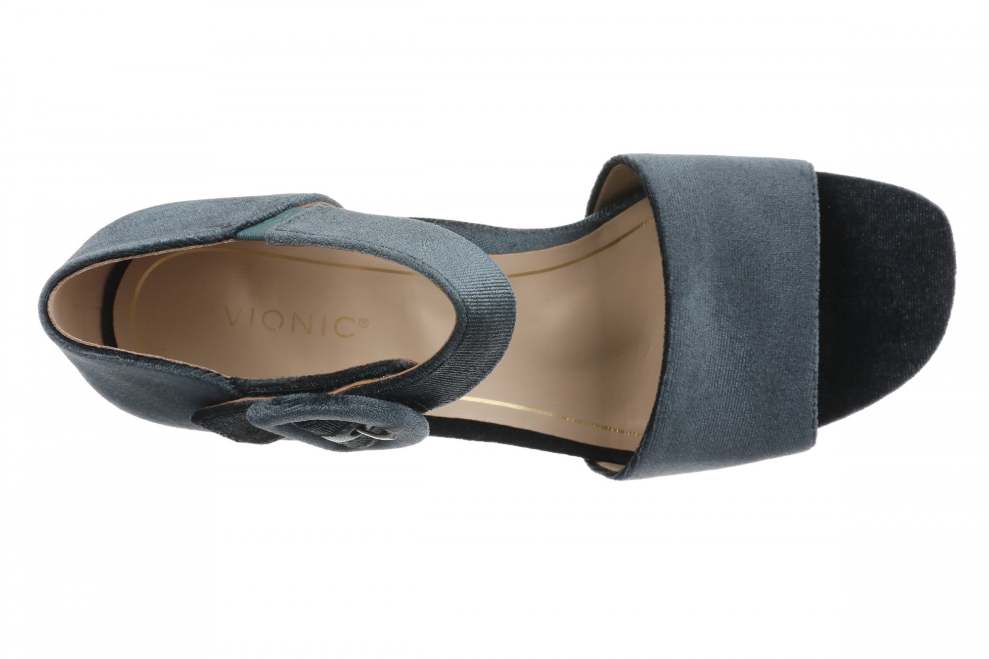 Vionic Chardonnay Women's Heeled Sandals - Stylish and Comfortable Quarter/Ankle/T-Strap Sandals - Bodega Blue Velvet - Top