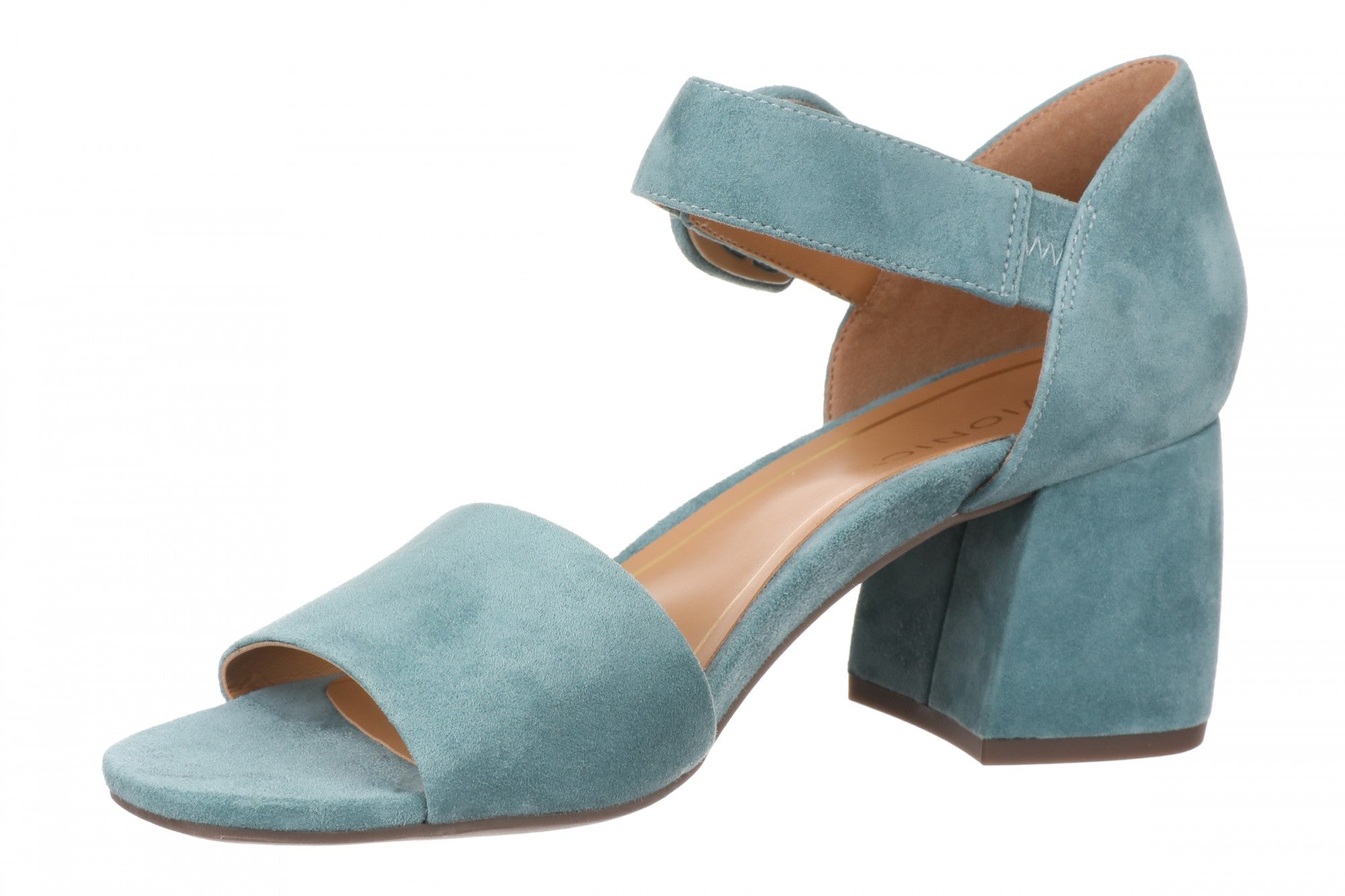 Vionic Chardonnay Women's Heeled Sandals - Stylish and Comfortable Quarter/Ankle/T-Strap Sandals - Bodega Blue Suede - Left angle