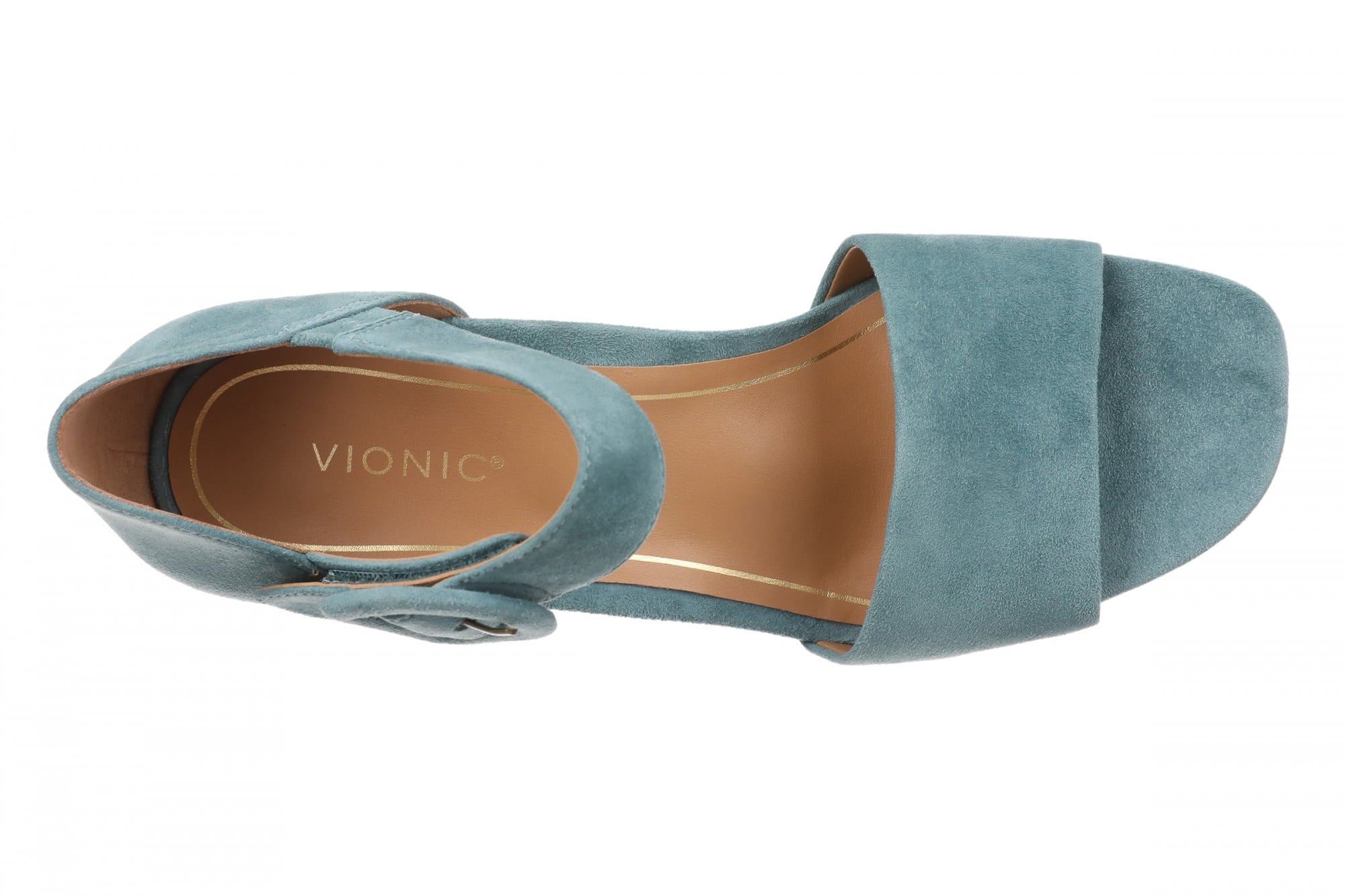 Vionic Chardonnay Women's Heeled Sandals - Stylish and Comfortable Quarter/Ankle/T-Strap Sandals - Bodega Blue Suede - Top