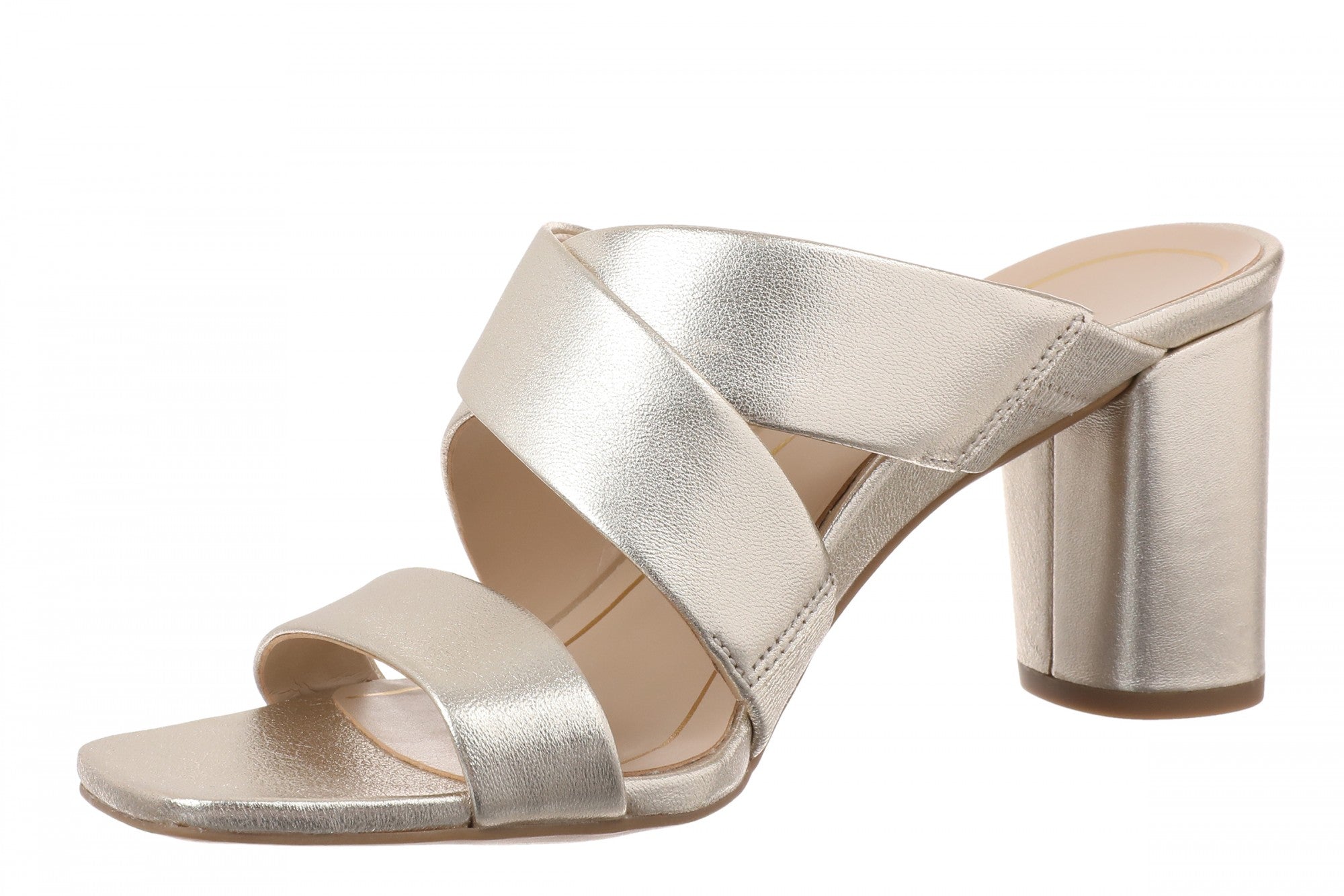 Vionic Merlot Women's Supportive Heeled Sandal - Soft Gold - Left angle