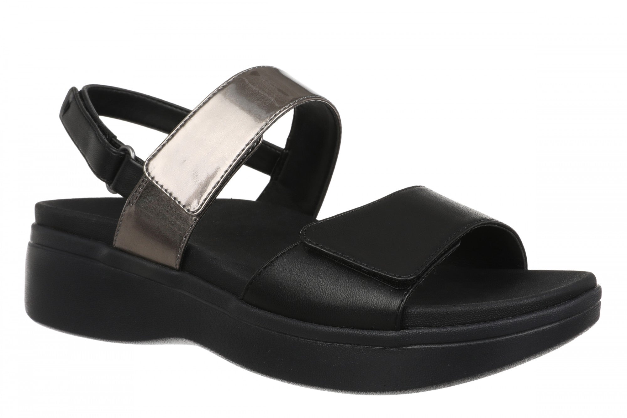 Vionic Fay Women's Comfort Platform Sandal with Arch Support in Black/Pewter