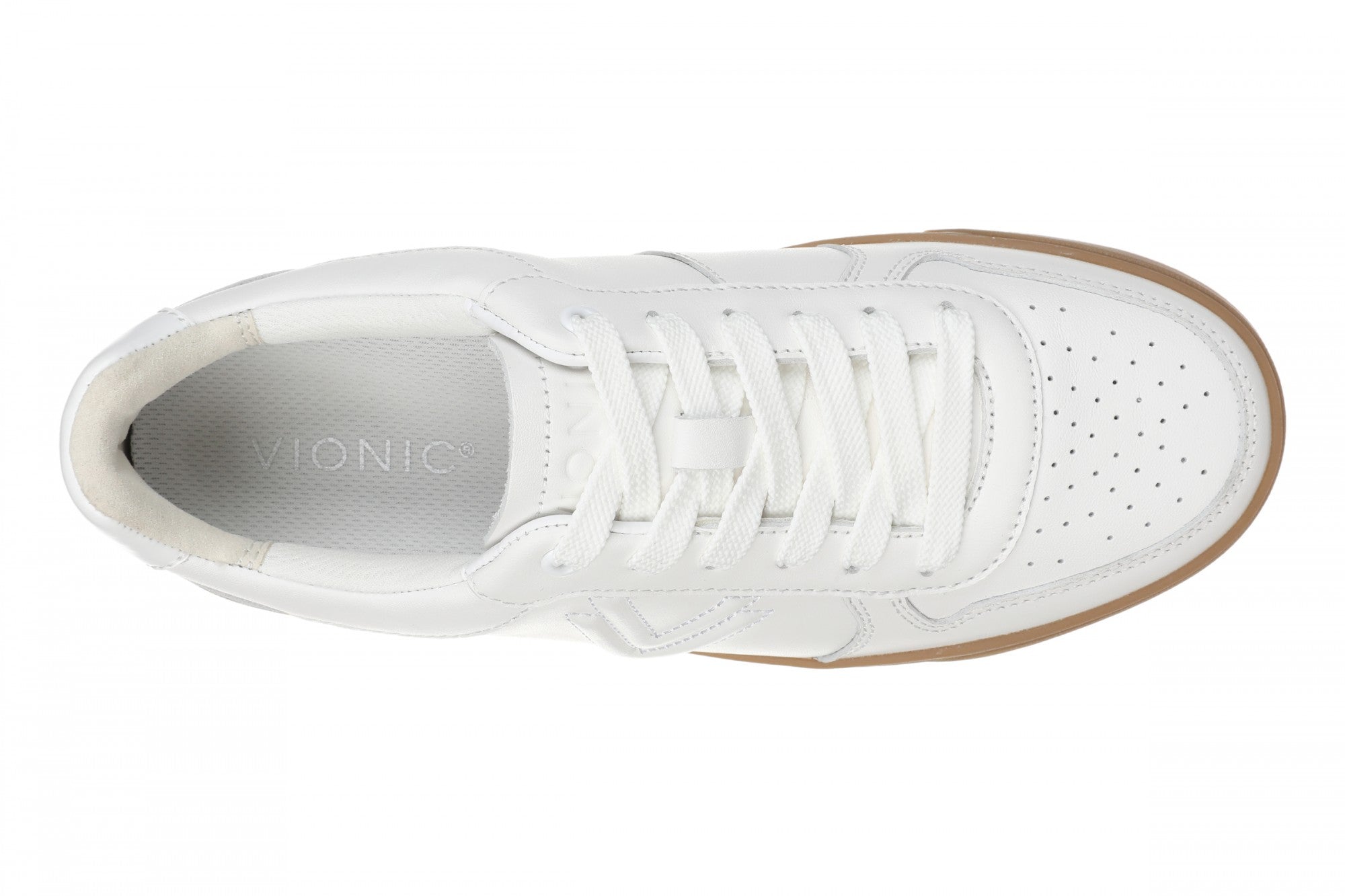 Vionic Kimmie Court - Women's Casual Leather Lace-up Orthotic Shoe - White/gum - Top