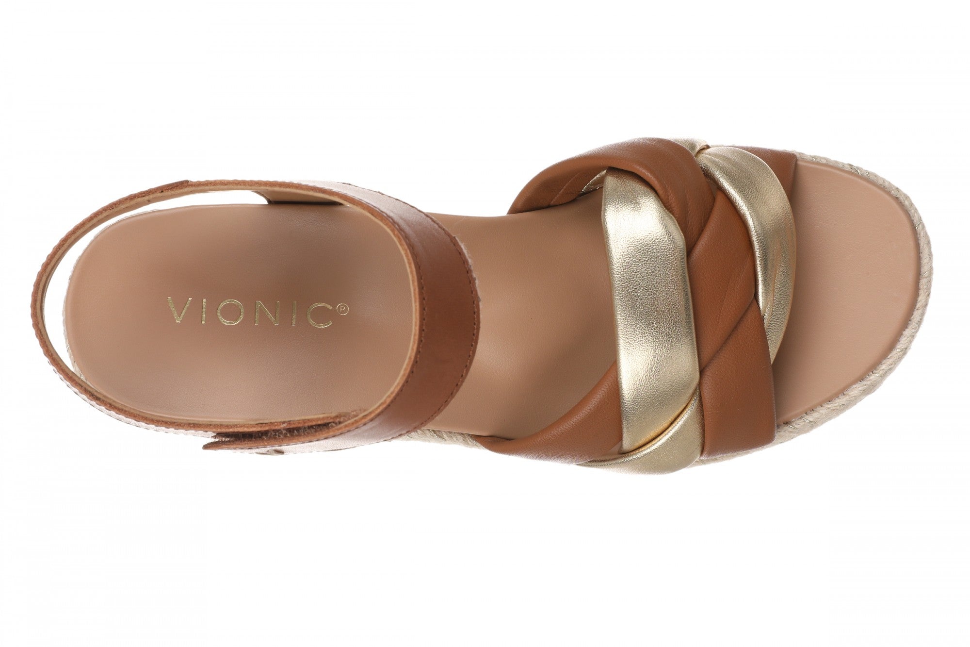 Vionic Saratoga Women's Wedge Comfort Espadrille Sandal - Tan/gold - Top