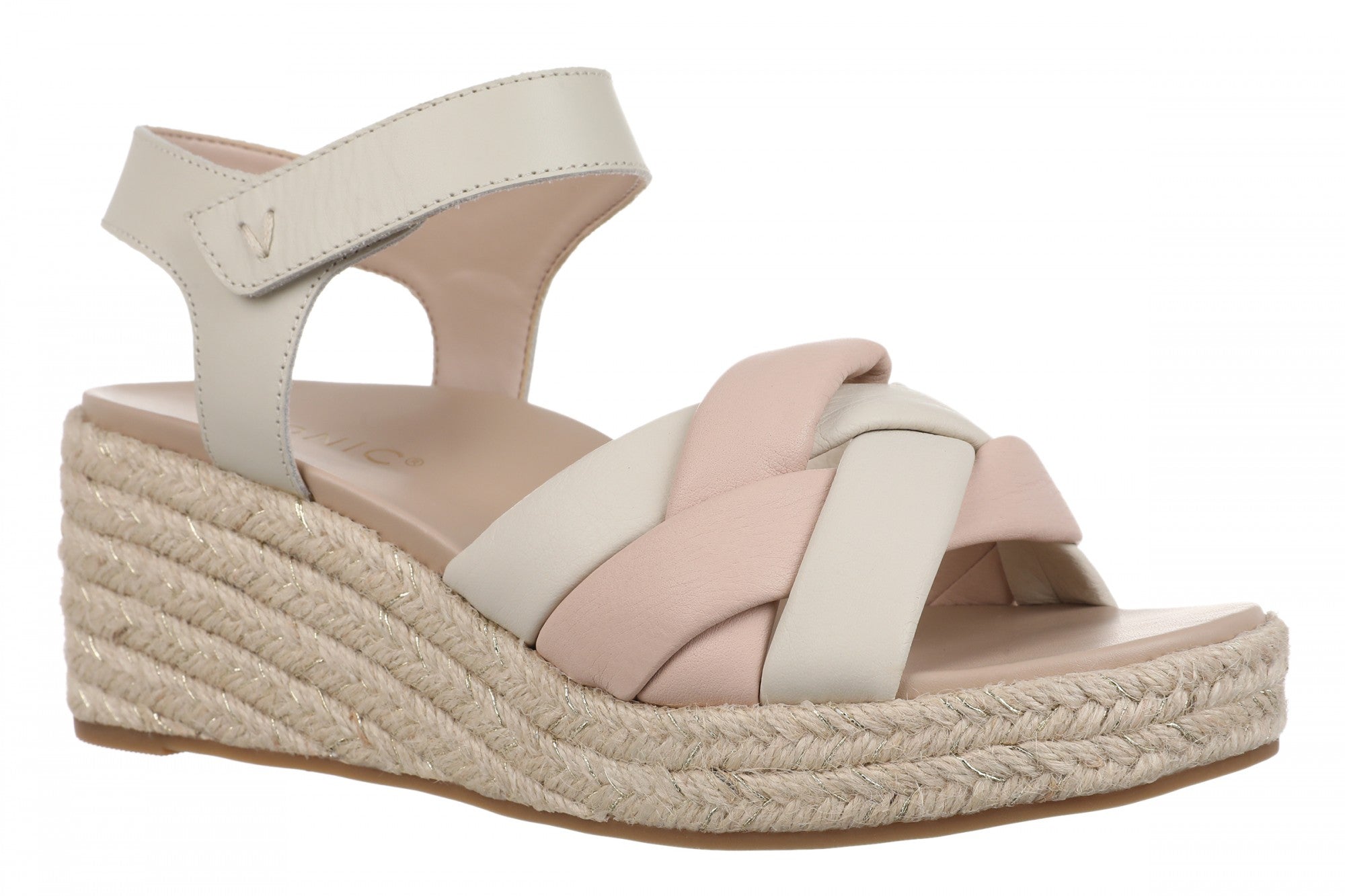 Vionic Saratoga Women's Orthotic Support Espadrille Wedge Sandal in Cream/cameo Rose
