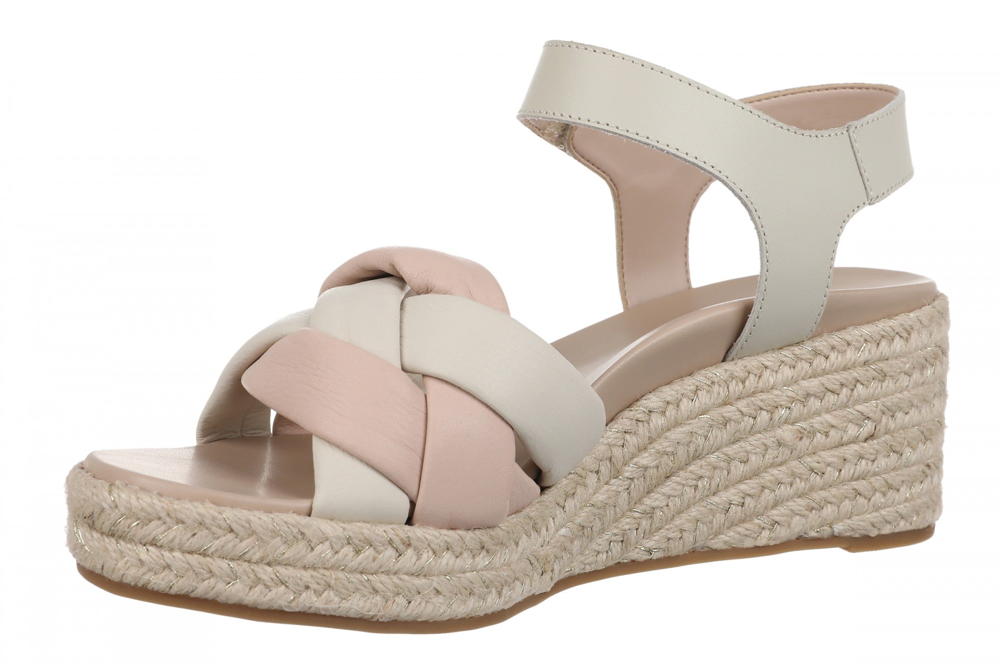Vionic Saratoga Women's Wedge Comfort Espadrille Sandal - Cream/cameo Rose - Left angle