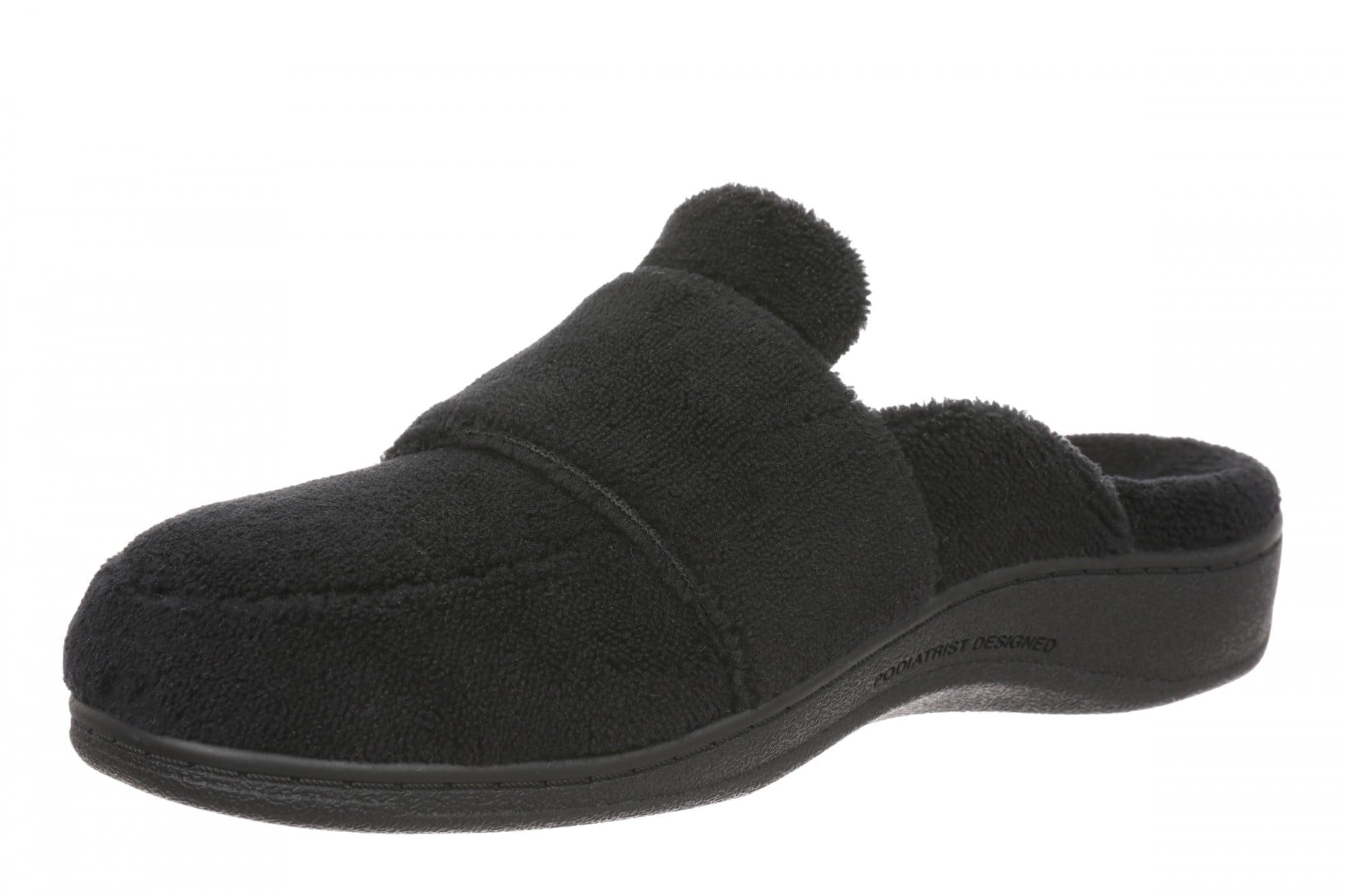 Vionic Gemma II Women's Mule/Clog Slipper - Black Terry - Left angle