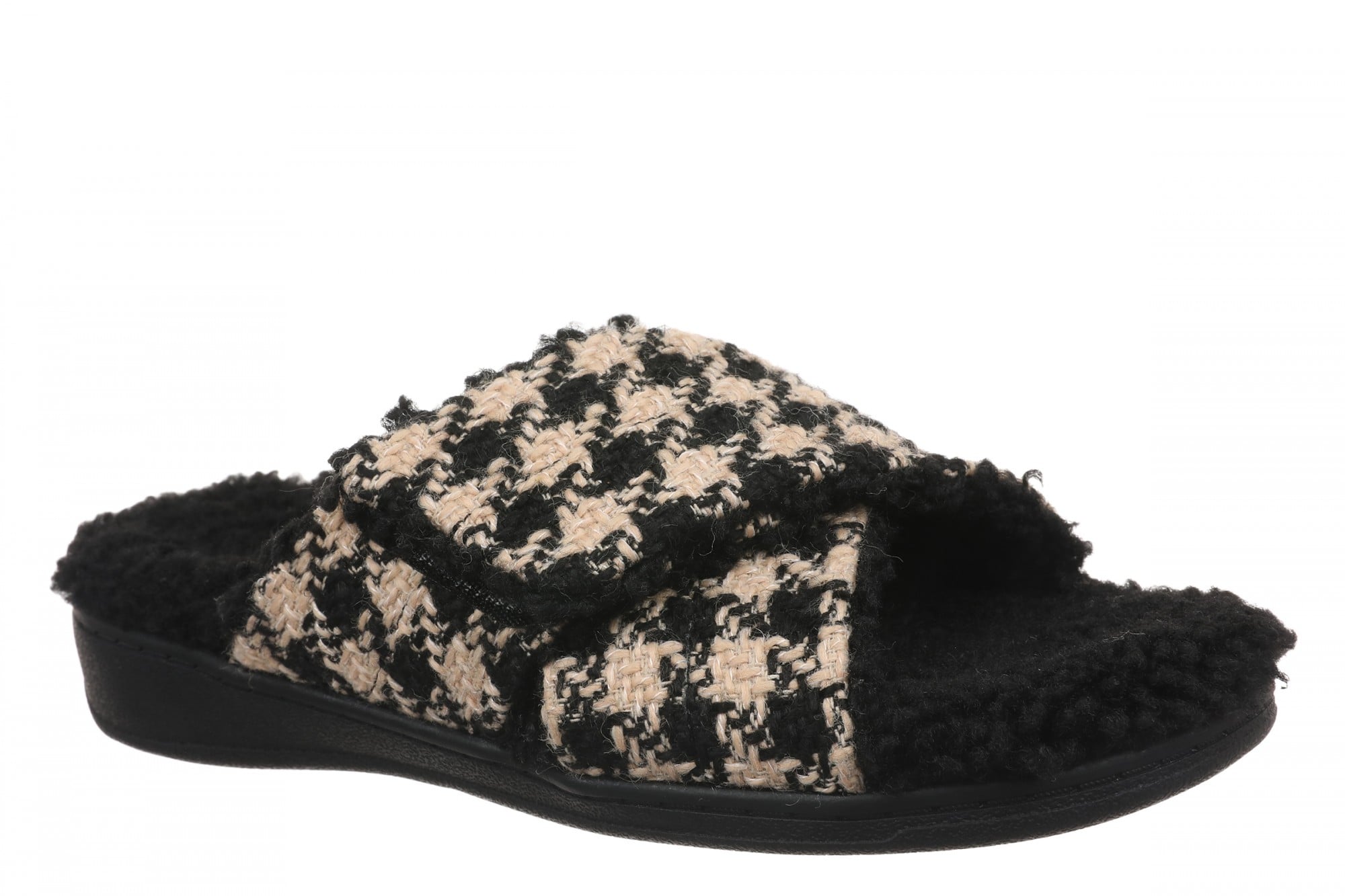 Vionic Relax II Women's Orthotic Slide Slippers in Black/cream Houndstooth