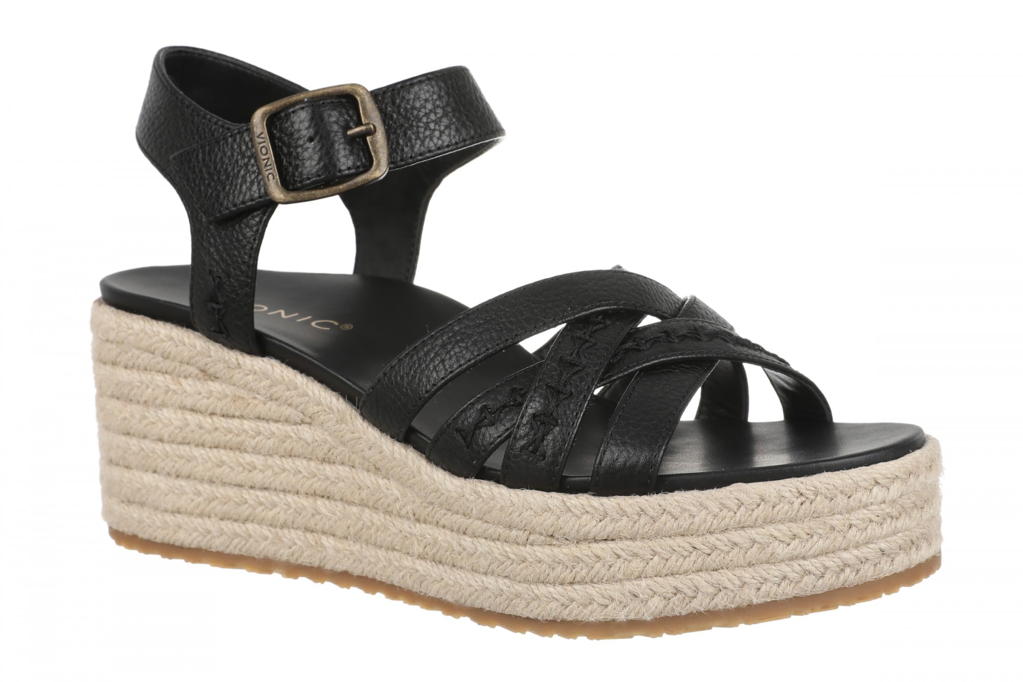 Vionic Dana Women's Orthotic Arch Support Espadrille Wedge Sandal in Black