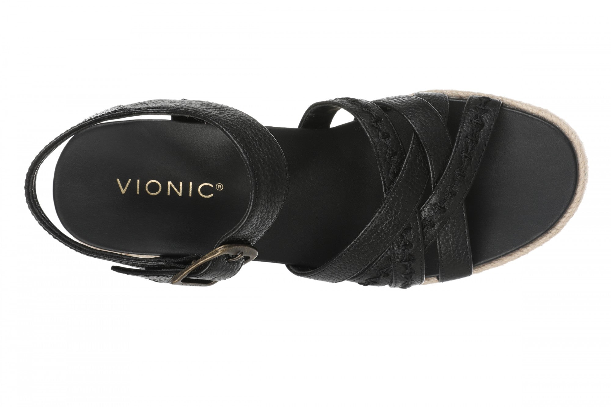 Vionic Dana Women's Orthotic Arch Support Espadrille Wedge Sandal - Black - Top