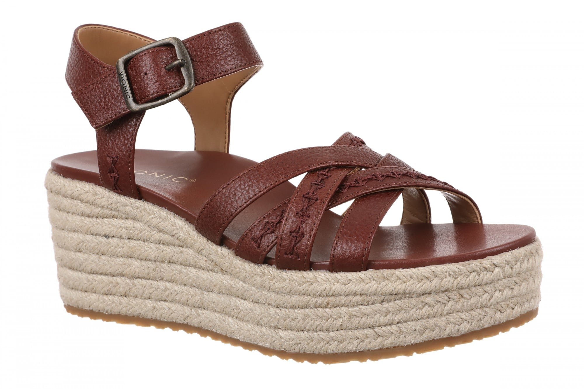 Vionic Dana Women's Orthotic Arch Support Espadrille Wedge Sandal - Sable - Angle main