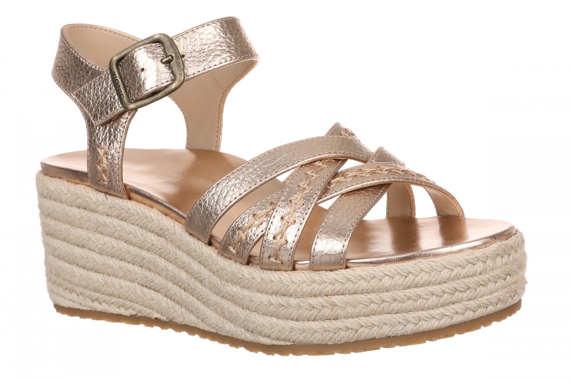 Vionic Dana Women's Orthotic Arch Support Espadrille Wedge Sandal in Bronze
