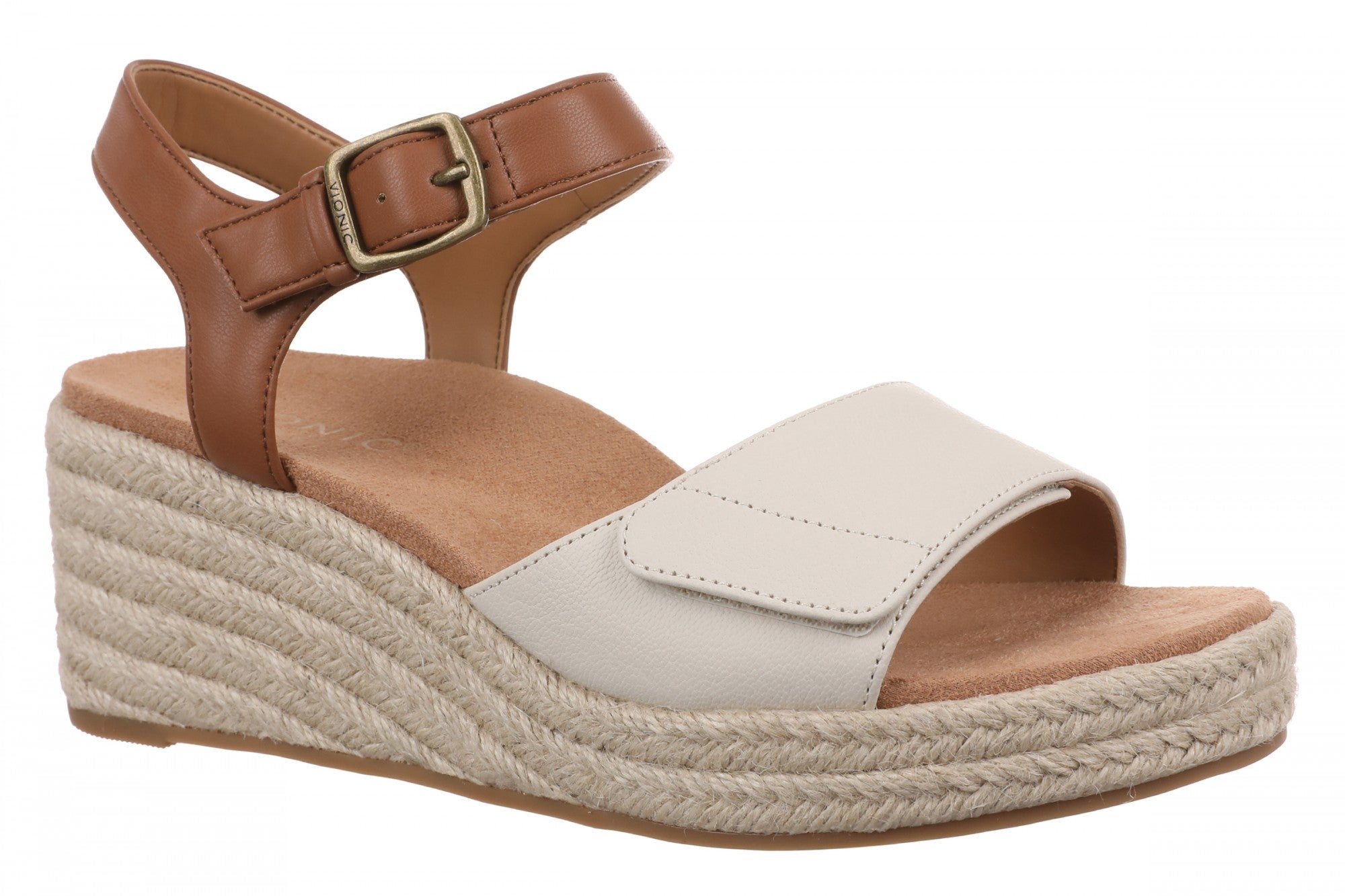 Vionic Sable Women's Platform Supportive Wedge Sandal in Cream/Tan