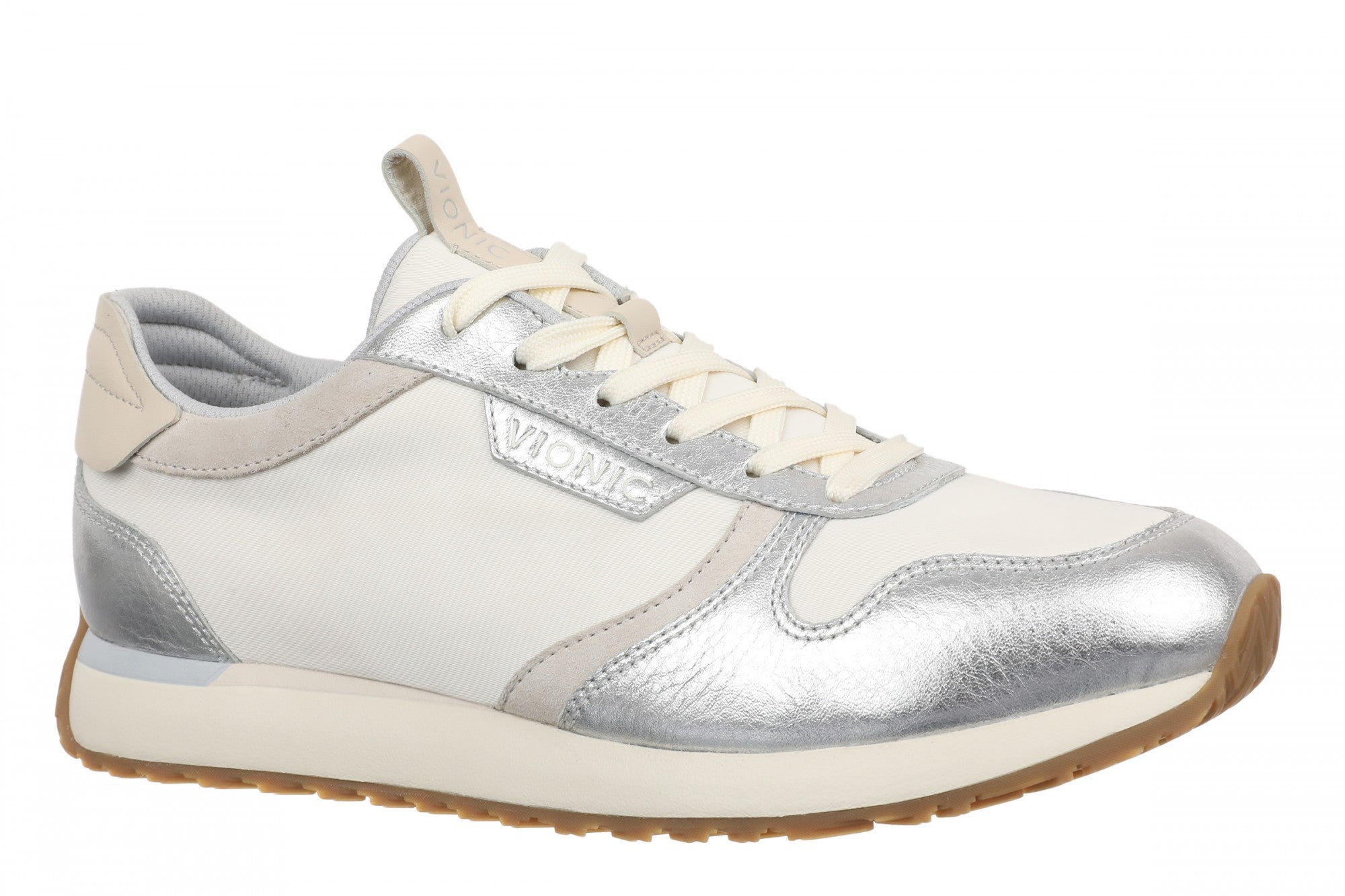 Vionic Monarch Women's Orthotic Support Sneakers in Ivory/silver