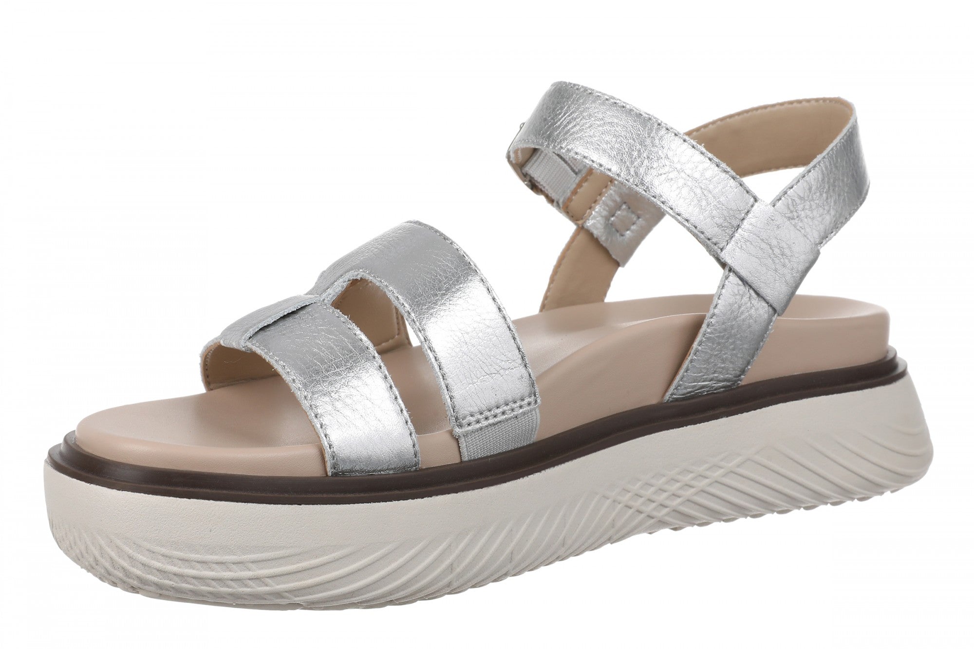 Vionic Solana Women's Adjustable Slide Platform Sandal - Silver - Left angle