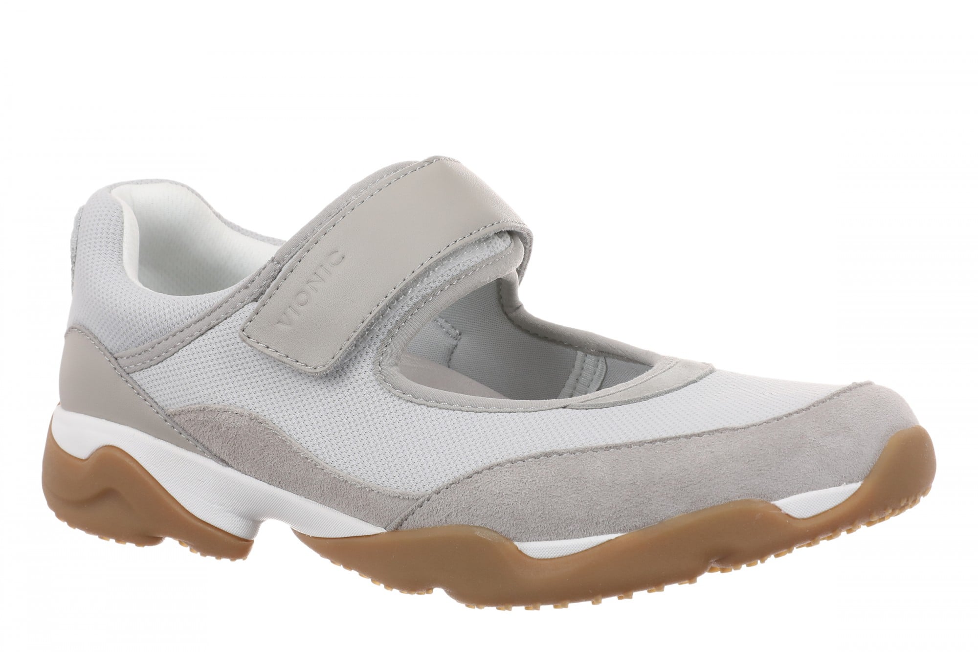 Vionic Walk Slim Giselle Women's Comfortable Orthotic Arch Support Mary Jane Walking Shoes in Vapor Grey/silver