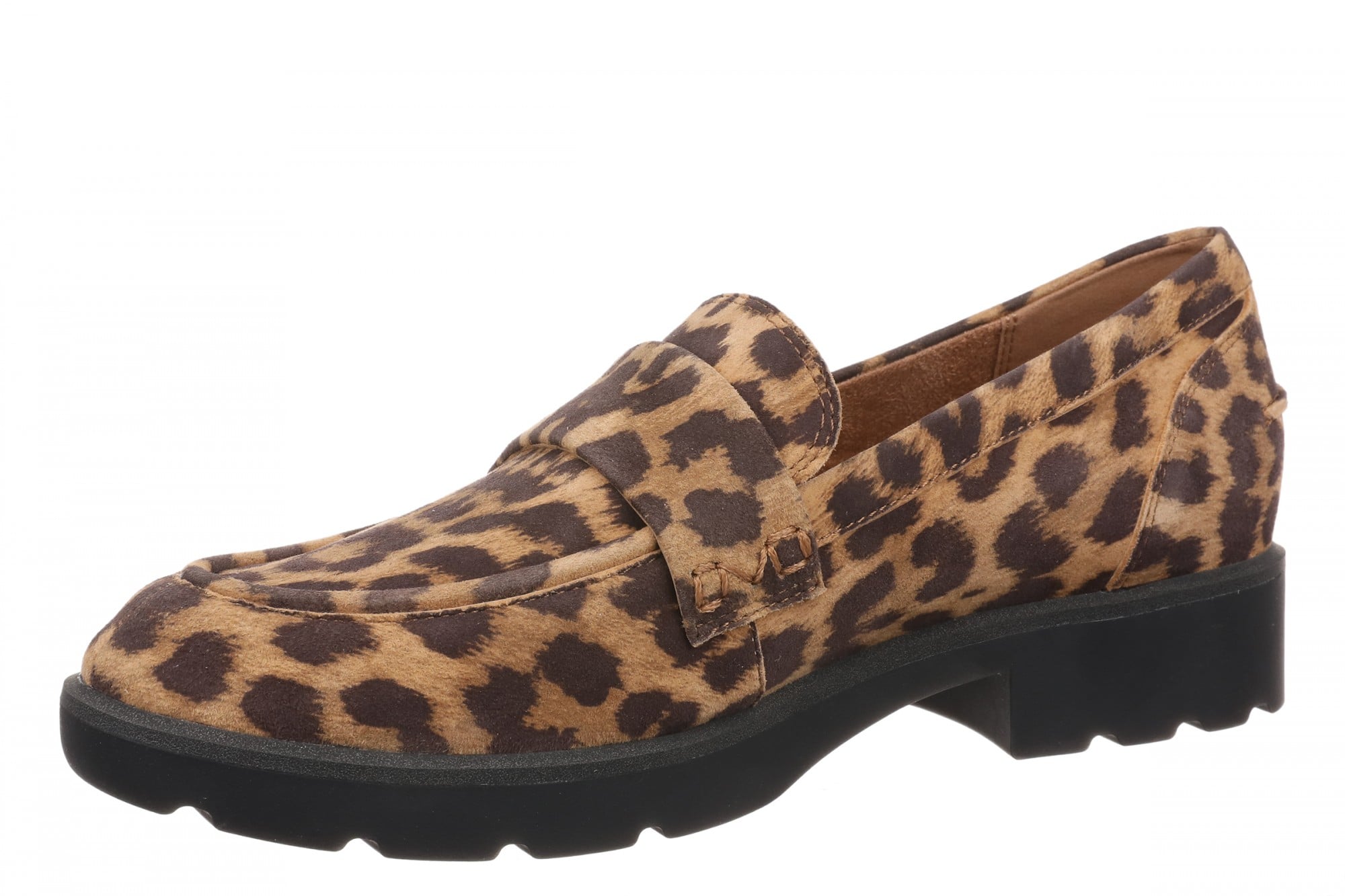 Vionic Cleo Loafer Women's Comfortable Orthotic Arch Support Slip-On Loafer - Tan Leopard - Left angle