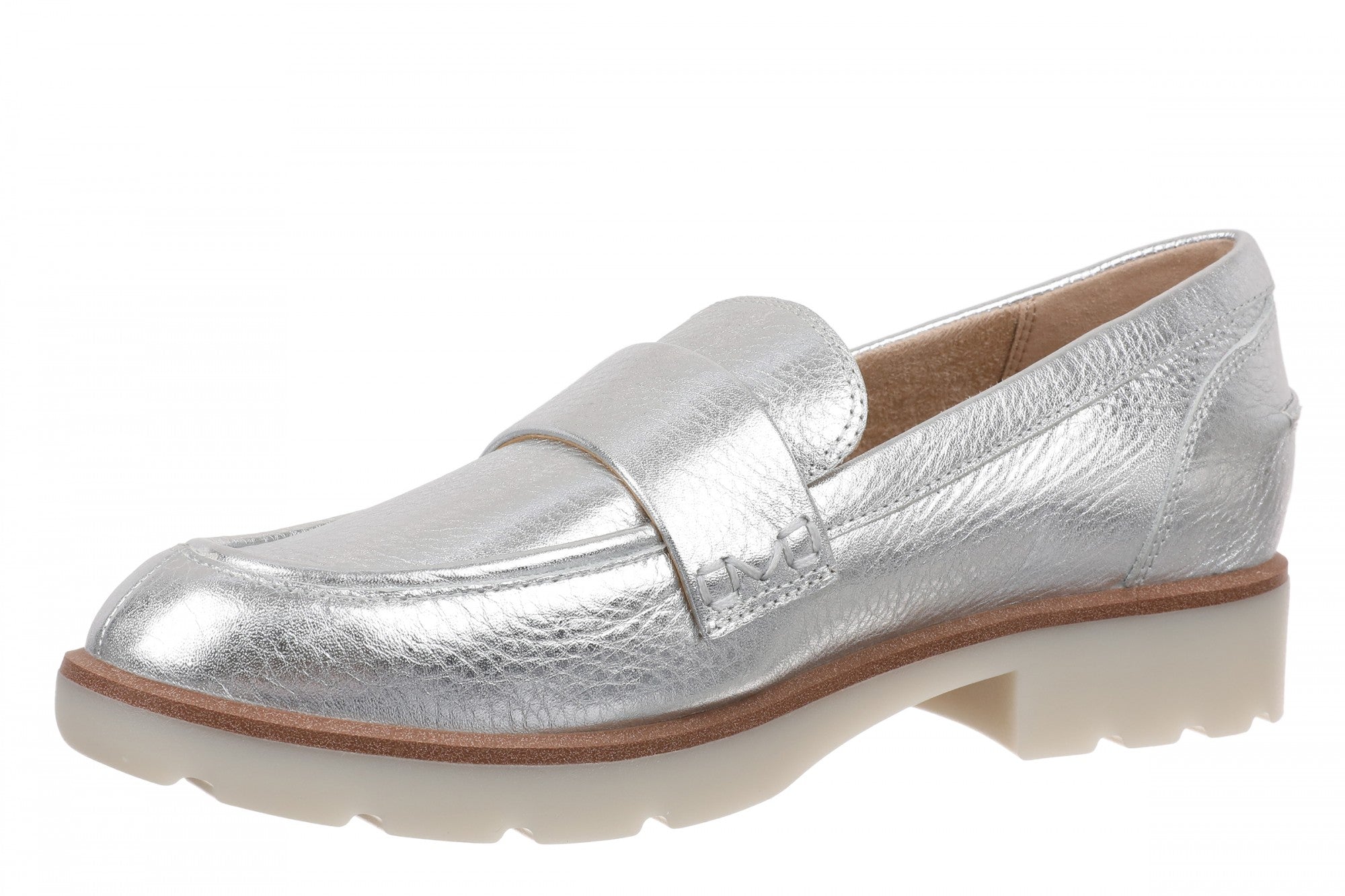 Vionic Cleo Loafer Women's Comfortable Orthotic Arch Support Slip-On Loafer - Silver - Left angle