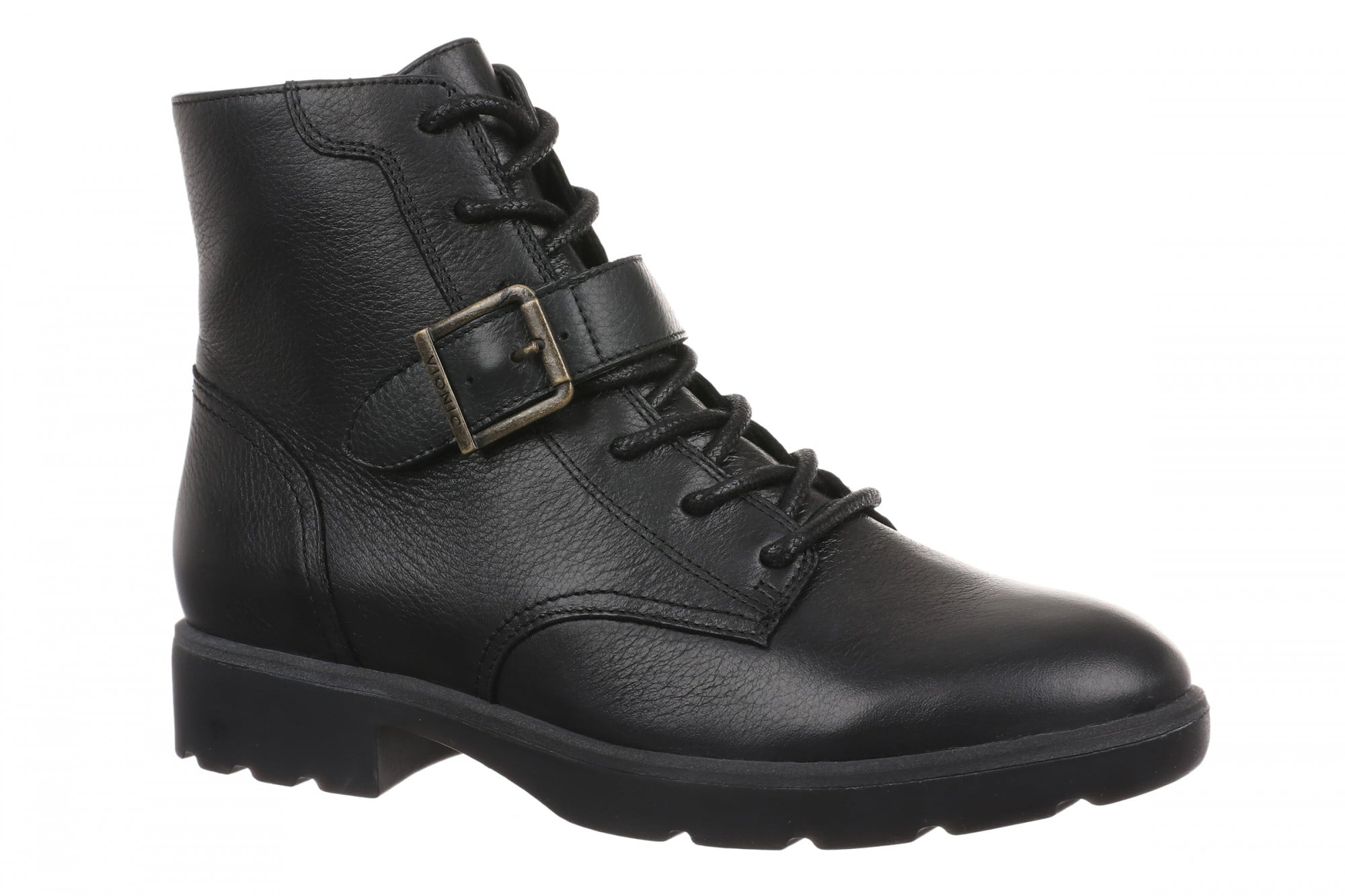 Vionic Catina Women's Mid Shaft Short Boot - Comfortable Orthotic Arch Support Lace-Up in Black