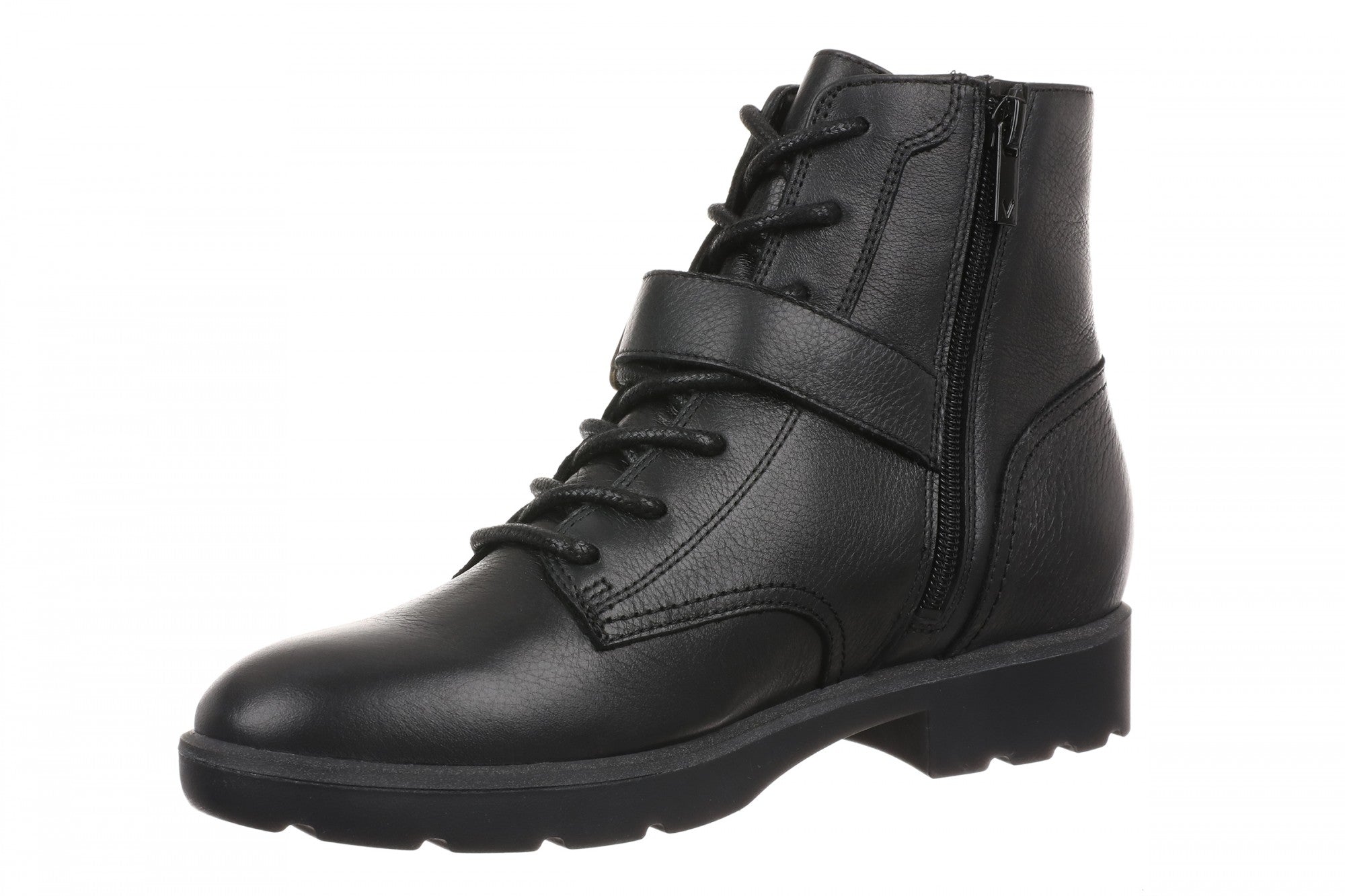 Vionic Catina Women's Mid Shaft Short Boot - Comfortable Orthotic Arch Support Lace-Up - Black - Left angle