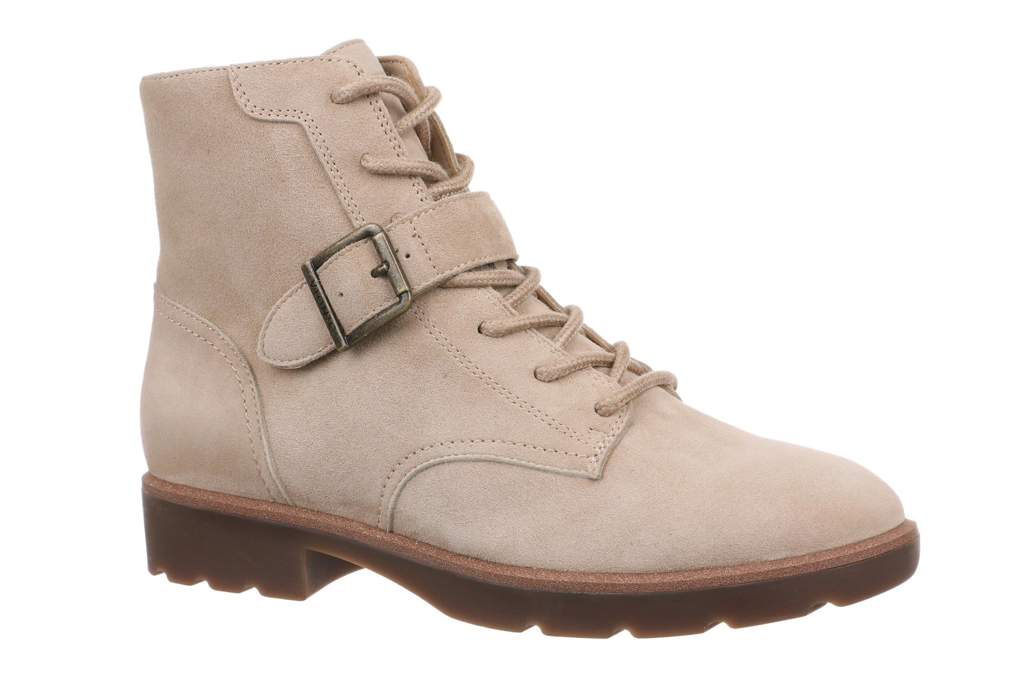 Vionic Catina Women's Mid Shaft Short Boot - Comfortable Orthotic Arch Support Lace-Up in Lucid Beige