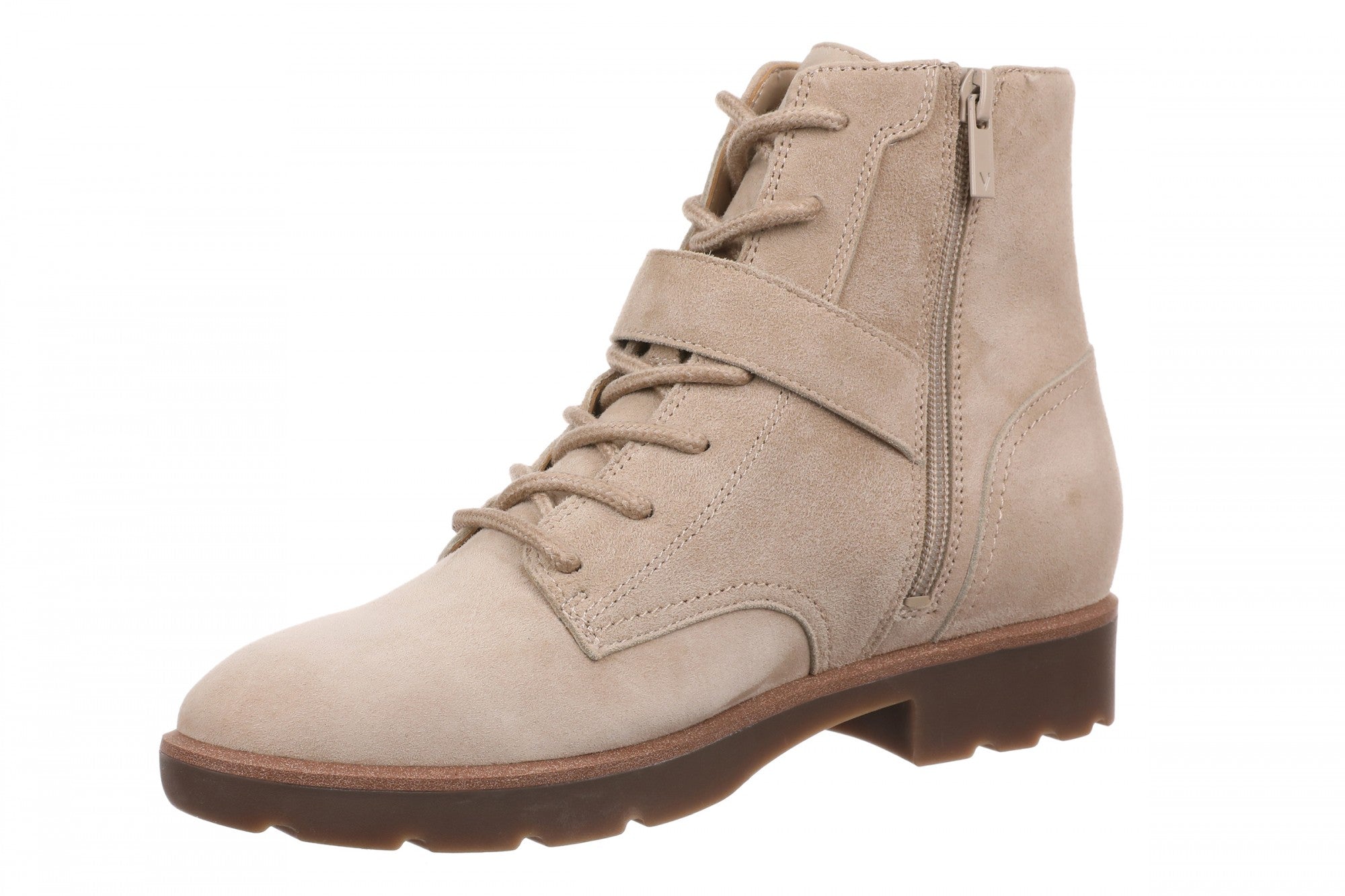 Vionic Catina Women's Mid Shaft Short Boot - Comfortable Orthotic Arch Support Lace-Up - Lucid Beige - Left angle