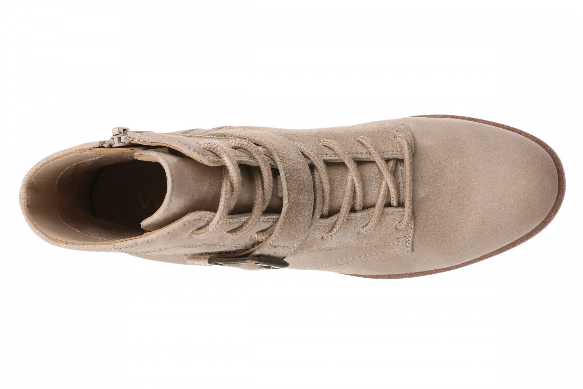 Vionic Catina Women's Mid Shaft Short Boot - Comfortable Orthotic Arch Support Lace-Up - Lucid Beige - Top