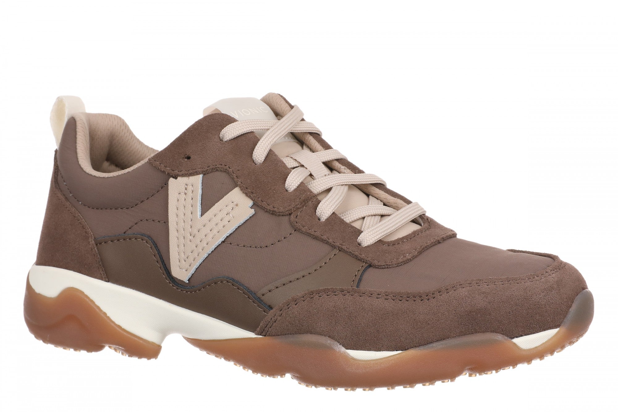 Vionic Walk Slim Glide Women's Comfortable Orthotic Arch Support Walking Sneakers - Driftwood - Angle main