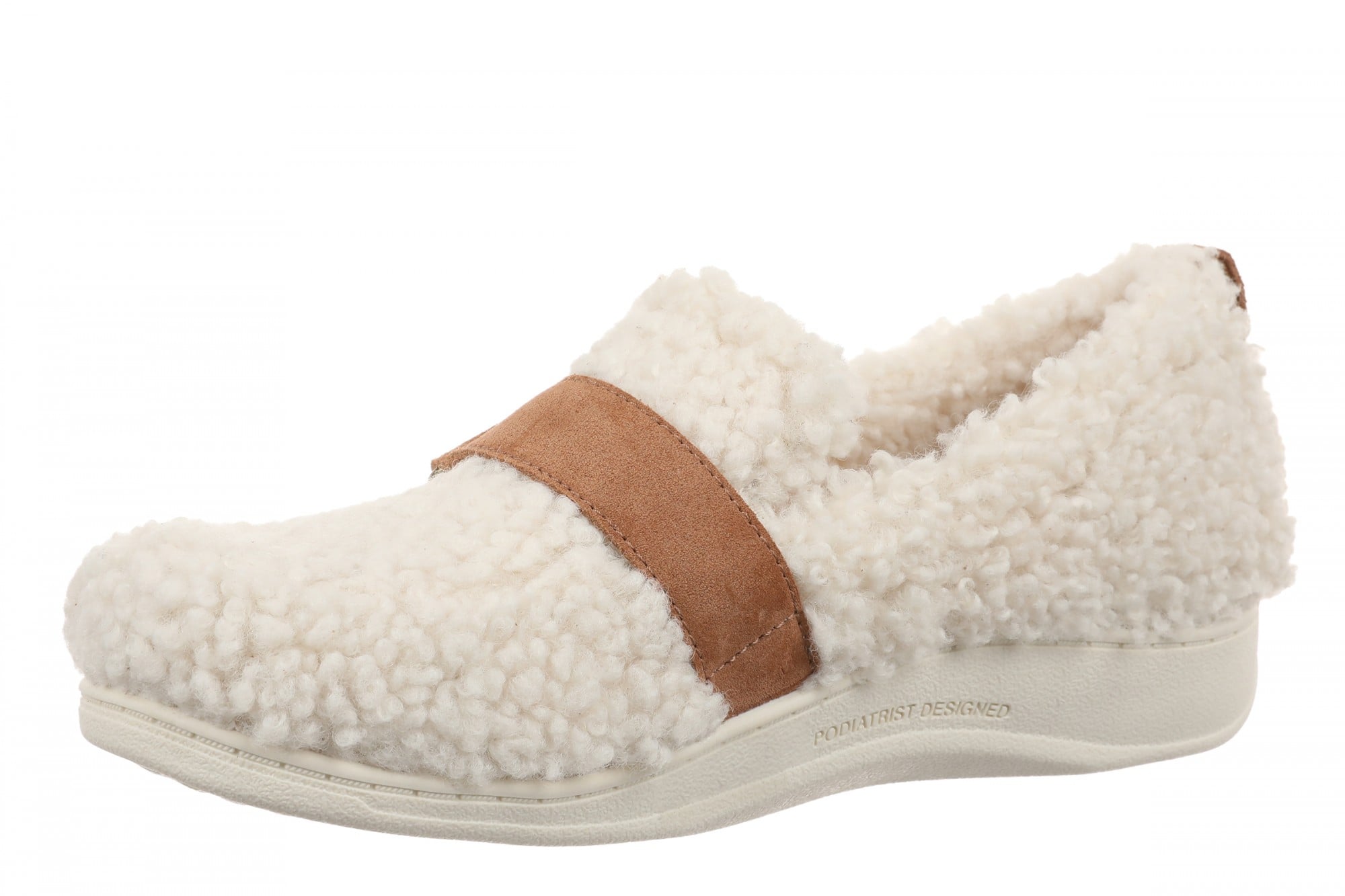 Vionic Imogen Slipper - Women's Orthotic Arch Support Comfort Slipper - Cream Shearling - Left angle