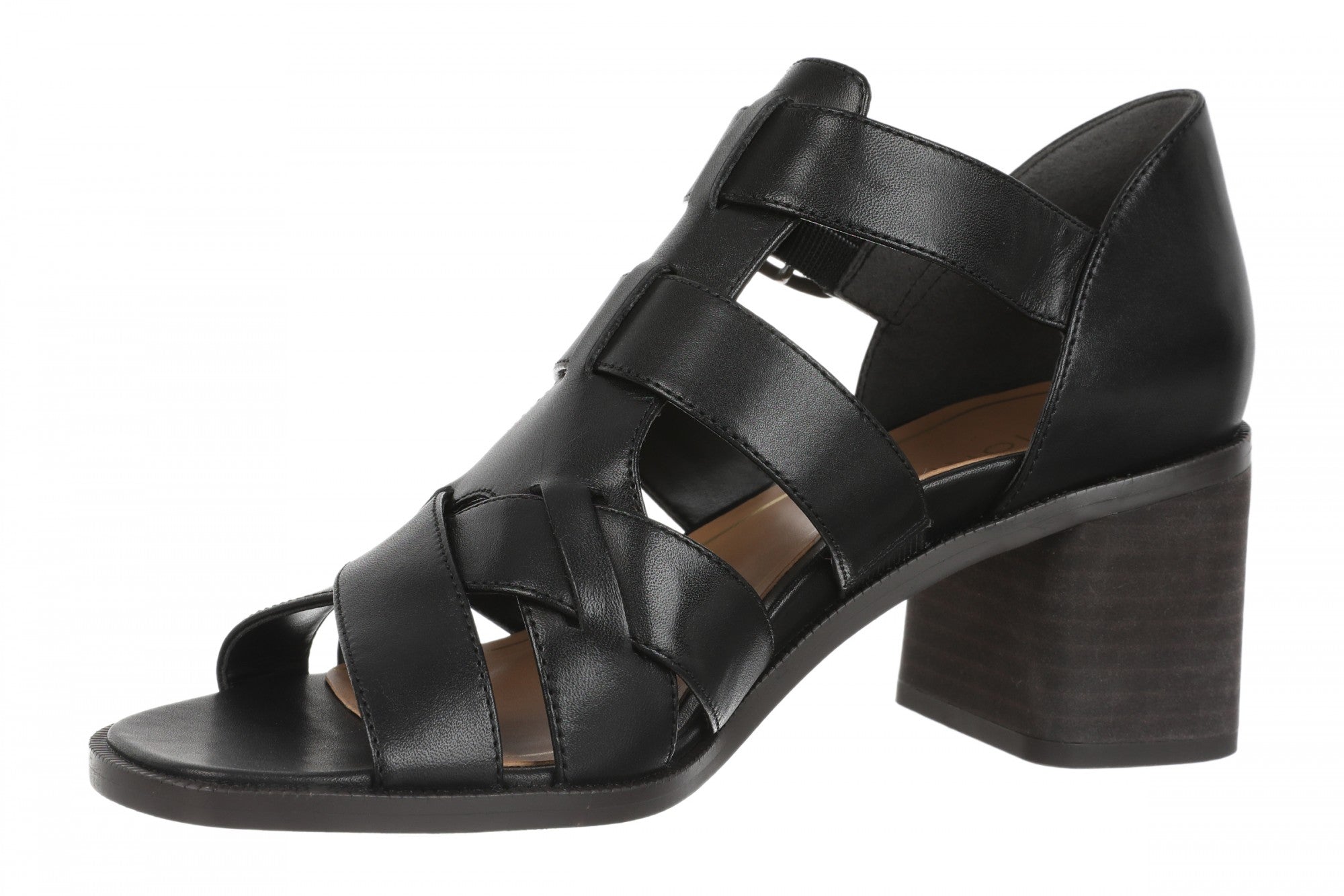 Vionic Marcella Women's Comfortable Strappy Block-Heel Sandal with Orthotic Arch Support - Black - Left angle
