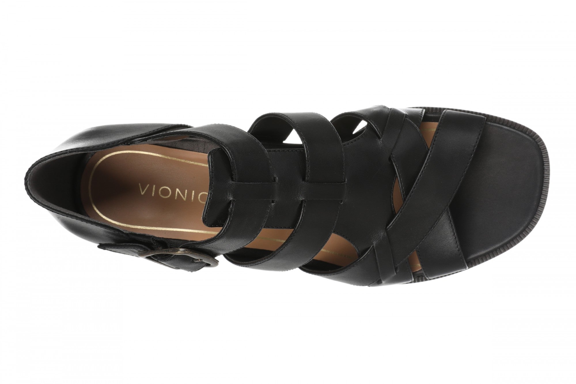 Vionic Marcella Women's Comfortable Strappy Block-Heel Sandal with Orthotic Arch Support - Black - Top